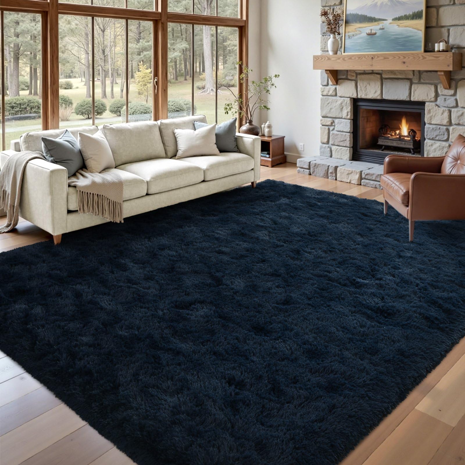 5×7ft Grey Fluffy Tie-Dyed Rug, Soft Shag Carpet for Home Decor