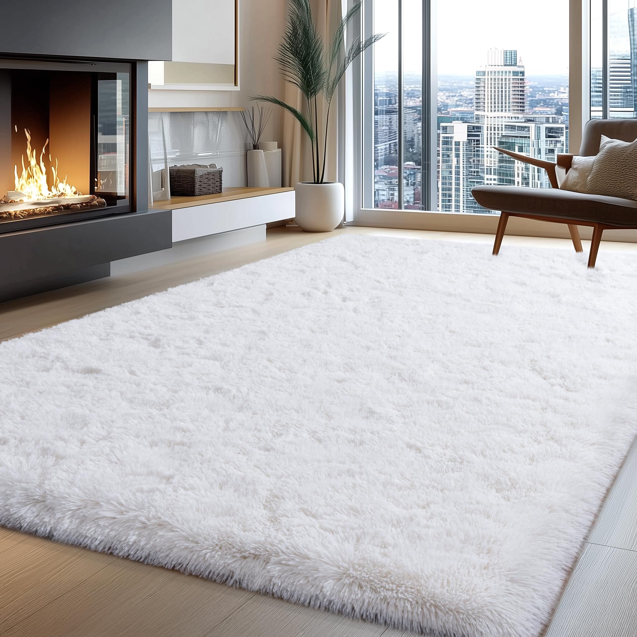 Fluffy Rugs for Living Room Bedroom, 5x7 Feet Abstract Blue Shag Area Rugs, Non-Slip Indoor Modern Fuzzy Plush Floor Carpet for Dorm Nursery Kids Room Decor, Soft Shaggy Throw Rug