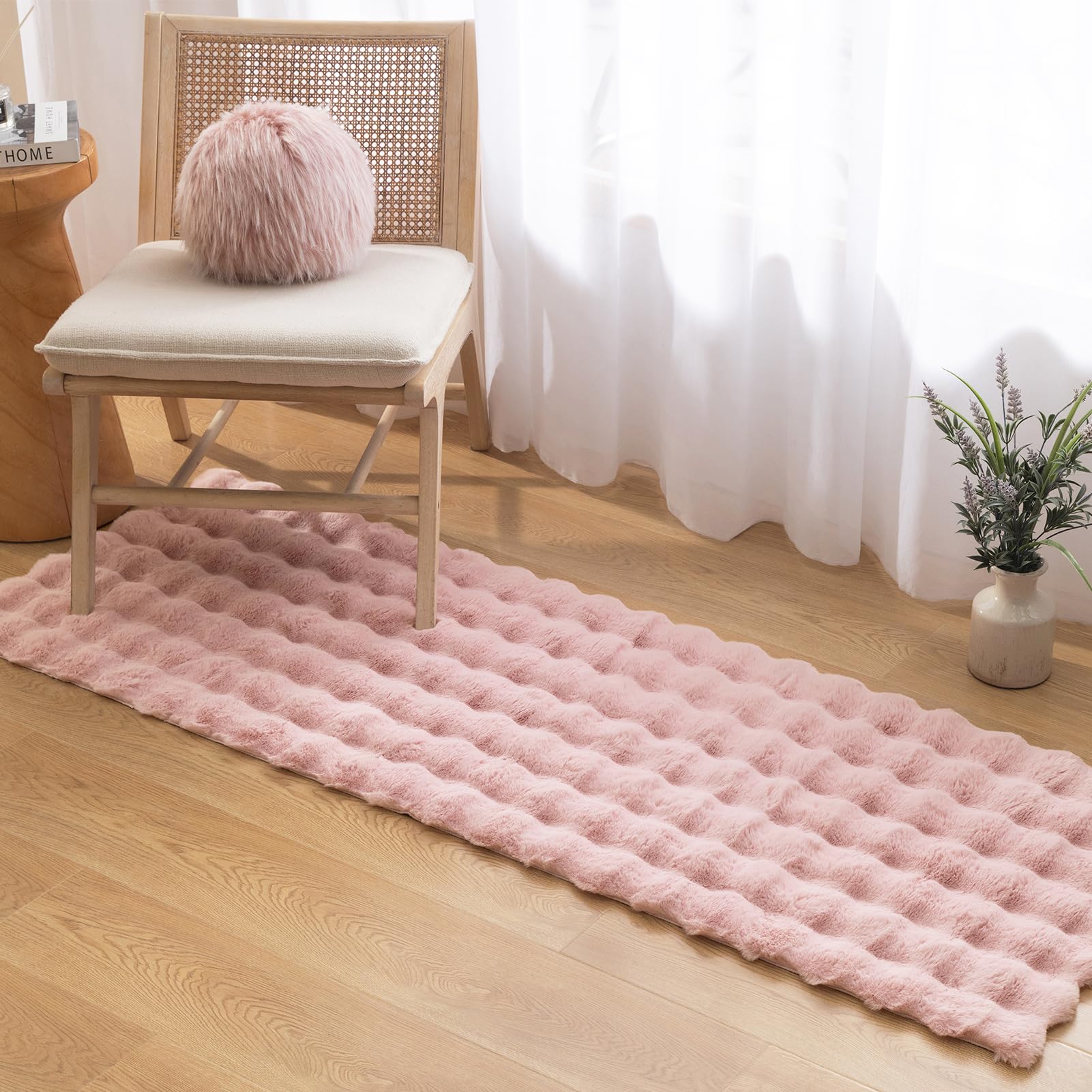 Ashler Faux Rabbit Fur Rug, Light Grey 3x5 FT Fluffy Soft Area Rugs, Rectangle Fuzzy Carpet for Living Room, Bedroom, Machine Washable Rug - 3D Bubble Mat