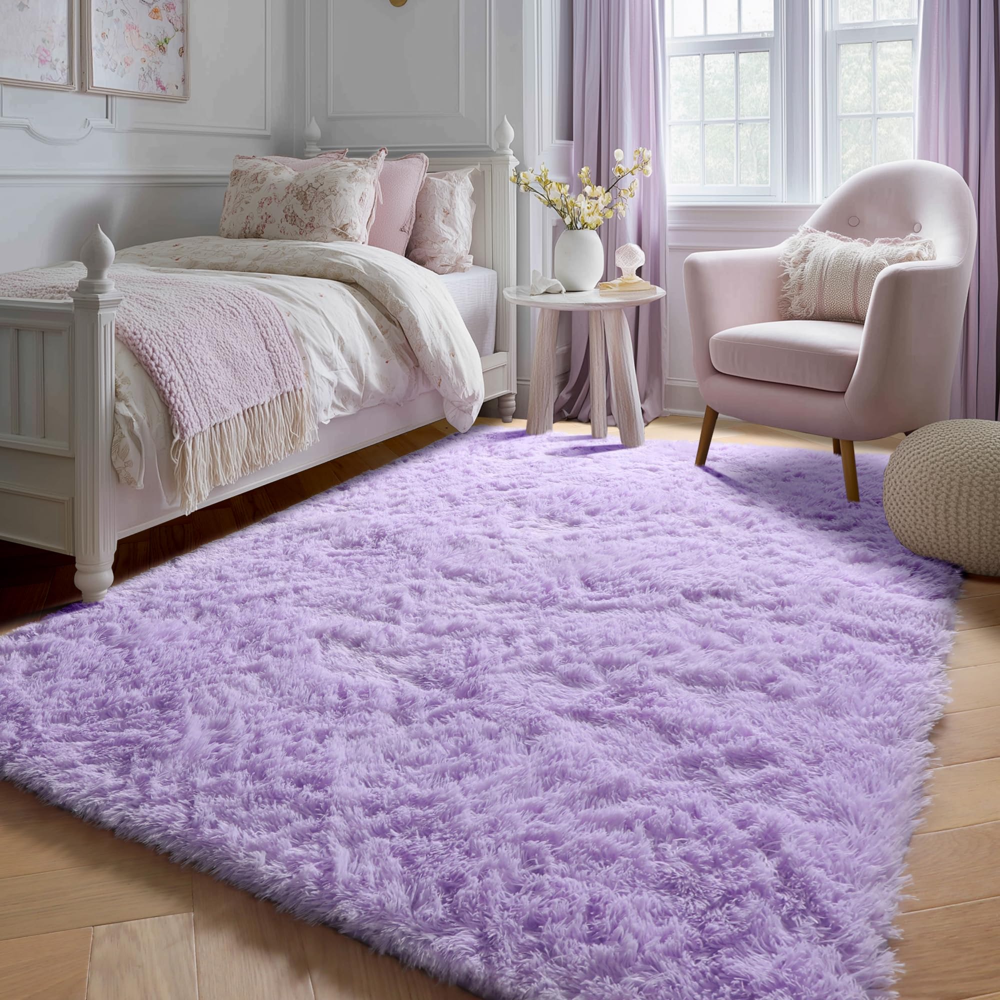 ONASAR Tie-Dyed Dark Grey Round Area Rugs 5ft, Ultra Soft Bedroom Circle Rug for Kids Girls Teen Room, Fluffy Plush Shaggy Carpet Floor Mats for Baby Nursery Living Room Playroom Home Decor