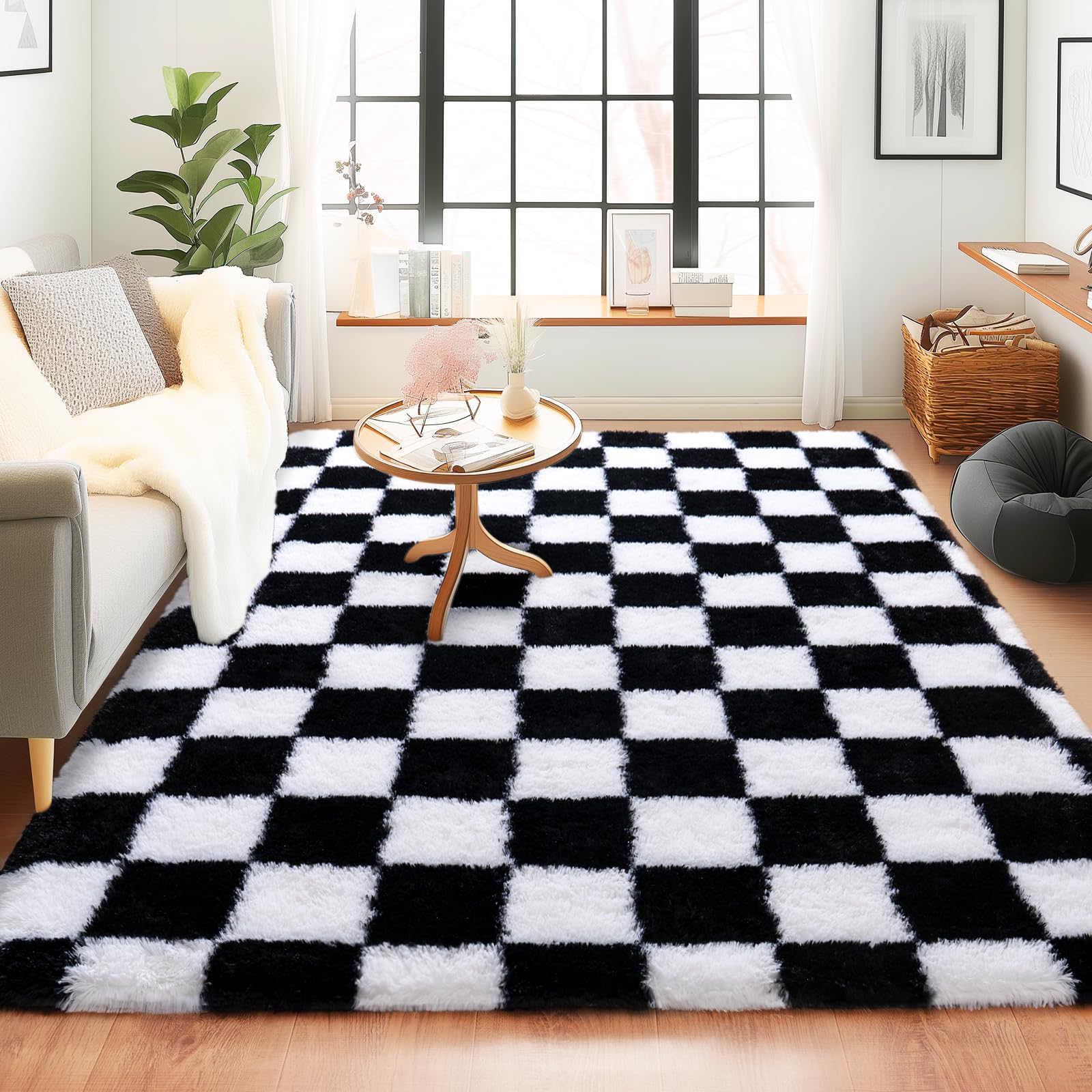8x10 Area Rugs for Living Room, Large Ultra Fluffy Fuzzy Shag Rug for Bedroom, Modern Plush Soft High Pile Upgrade Non-Slip Carpet for Kids Girls and Boys Room Decor, Tie-Dyed Blue Grey