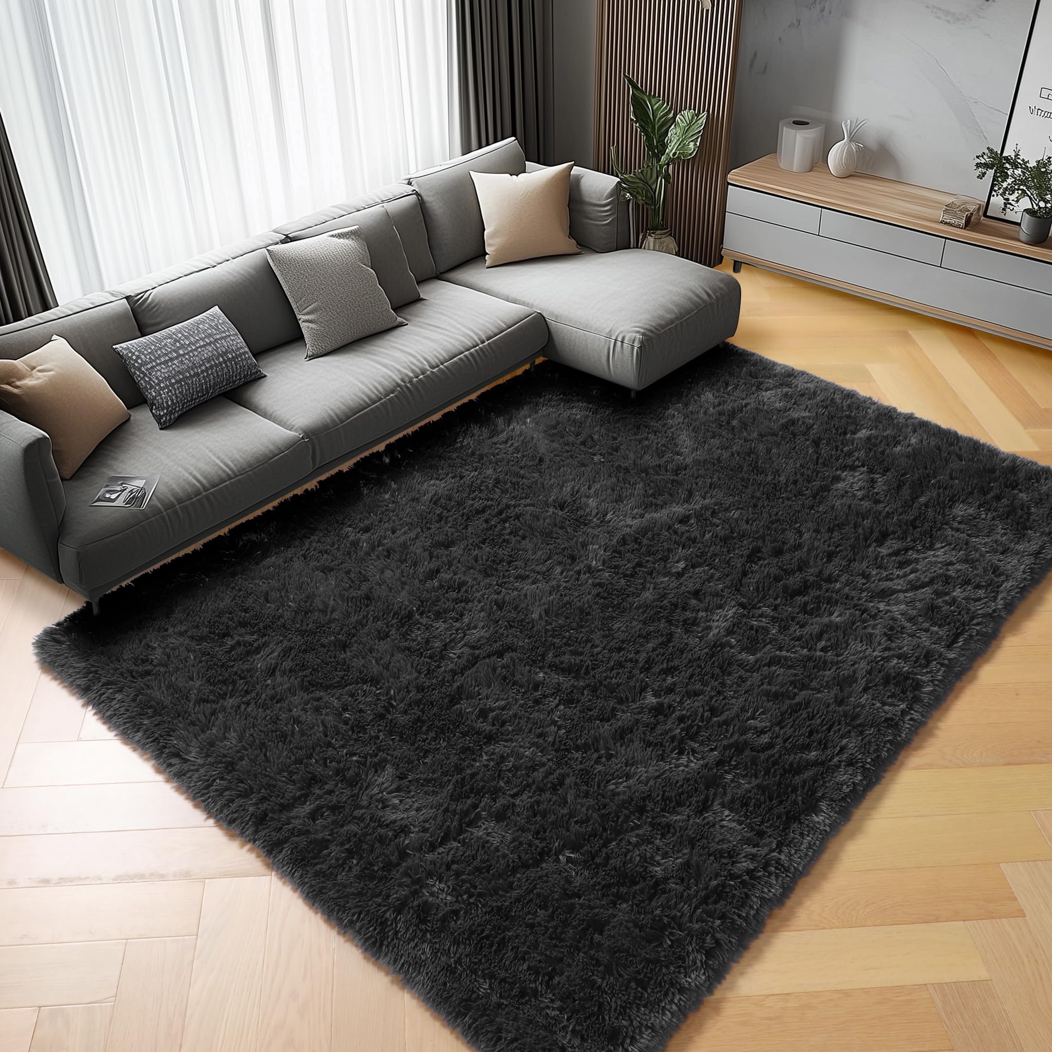 ONASAR Tie-Dyed Dark Grey Round Area Rugs 5ft, Ultra Soft Bedroom Circle Rug for Kids Girls Teen Room, Fluffy Plush Shaggy Carpet Floor Mats for Baby Nursery Living Room Playroom Home Decor