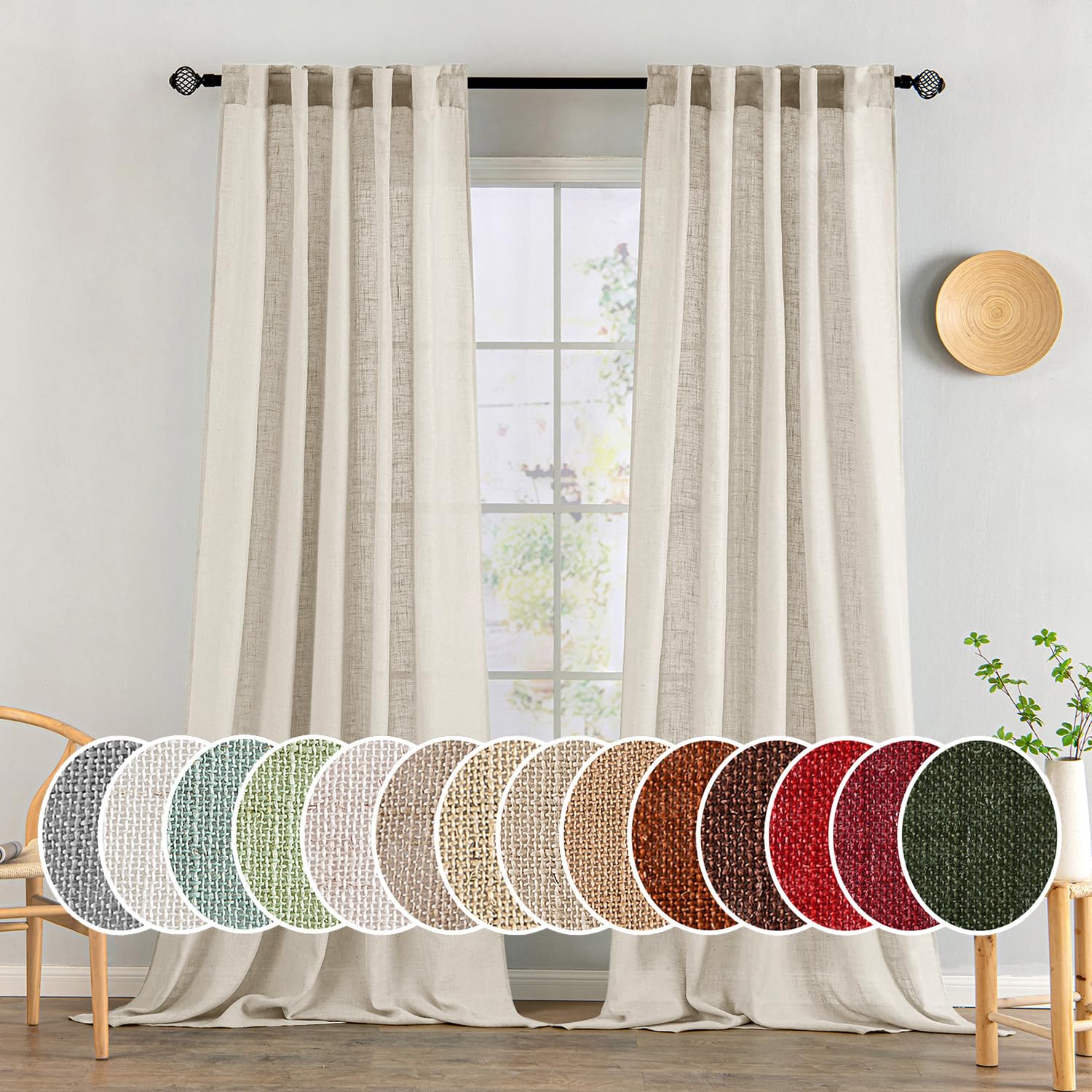 MIULEE Taupe Linen Curtains 84 Inch Length for Bedroom Living Room, Soft Thick Linen Textured Window Drapes Semi Sheer Light Filtering Back Tab Rod Pocket Burlap Look Farmhouse Country Decor, 2 Panels