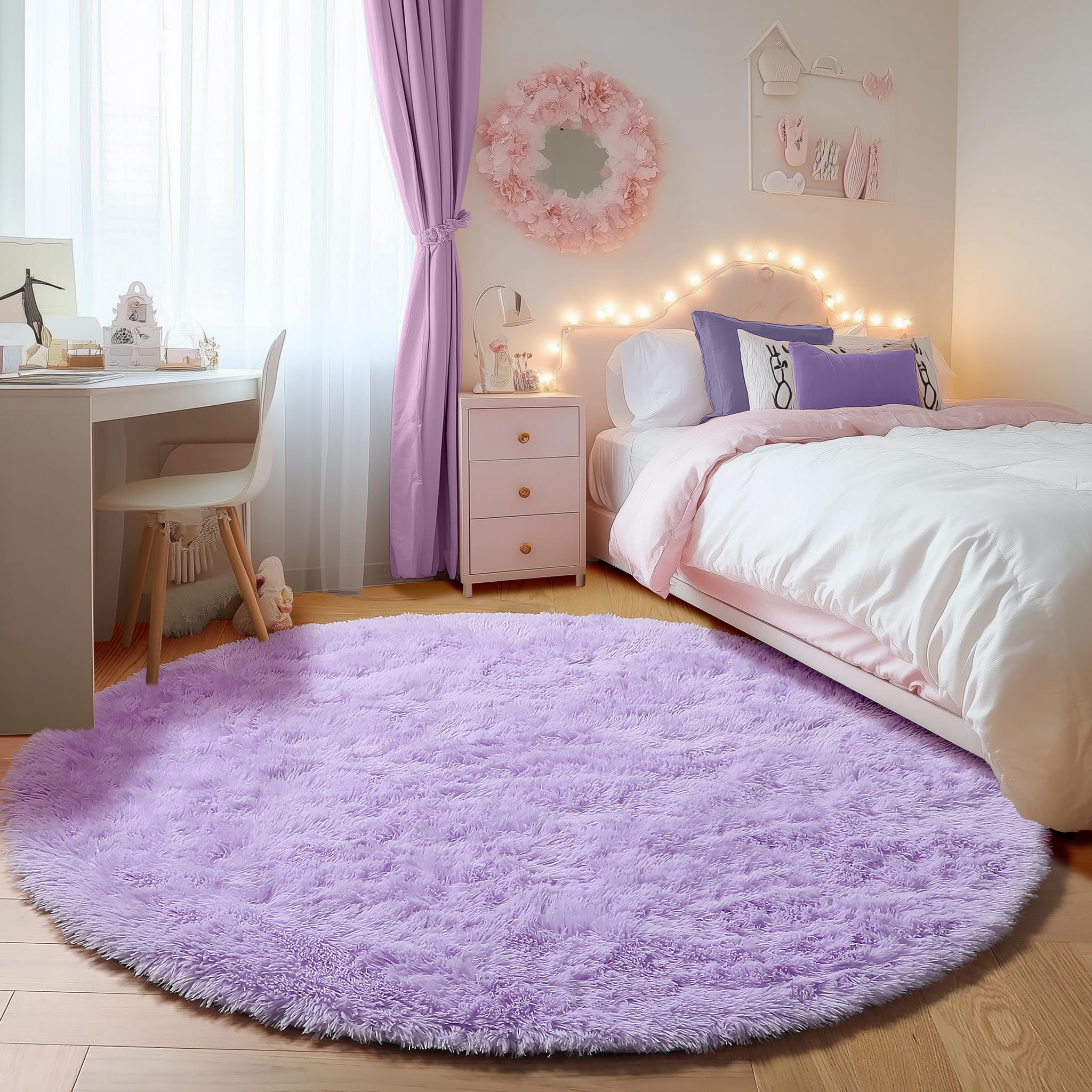 ONASAR Tie-Dyed Dark Grey Round Area Rugs 5ft, Ultra Soft Bedroom Circle Rug for Kids Girls Teen Room, Fluffy Plush Shaggy Carpet Floor Mats for Baby Nursery Living Room Playroom Home Decor