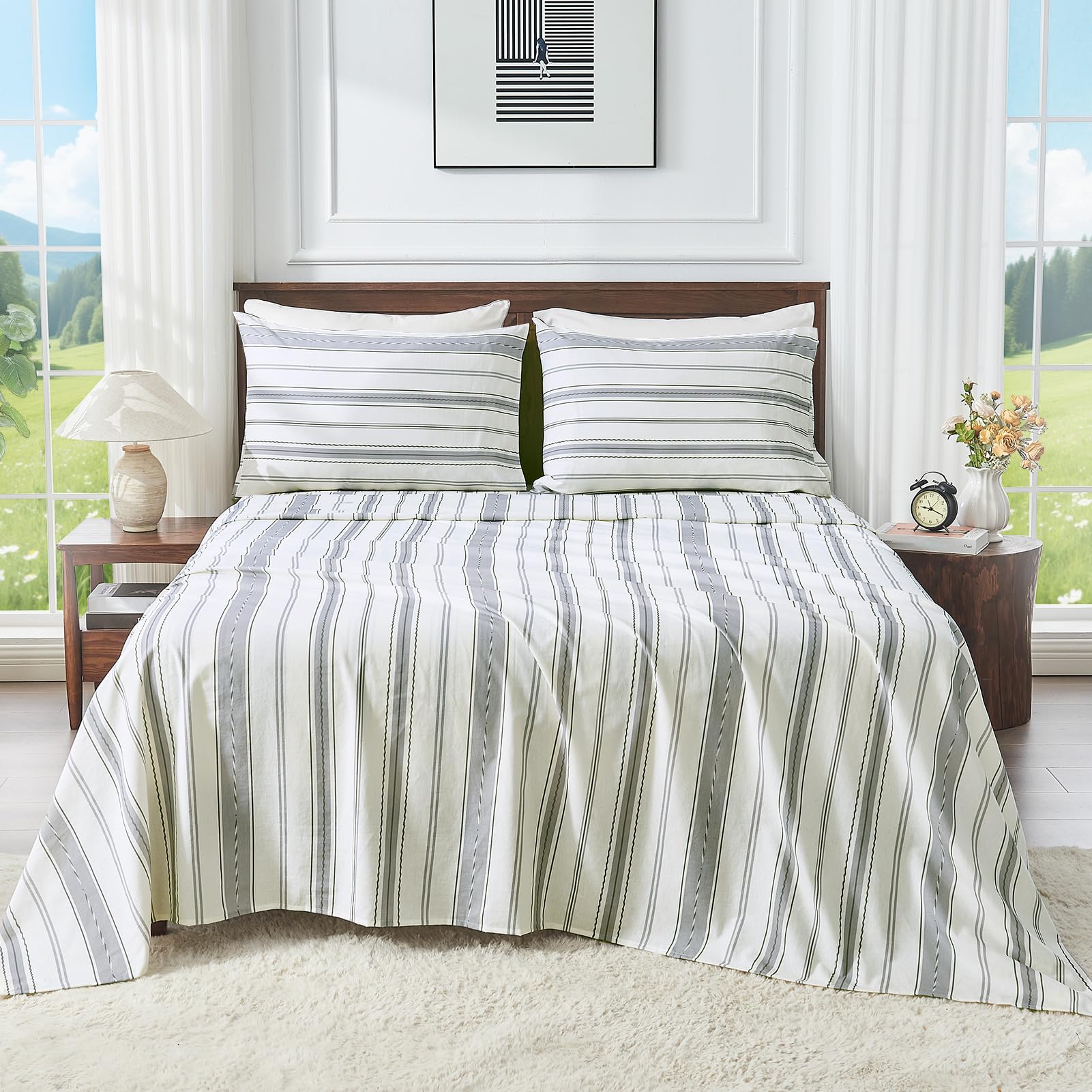 King 100% Linen 4-Piece Sheet Set, Breathable All-Season Bedding