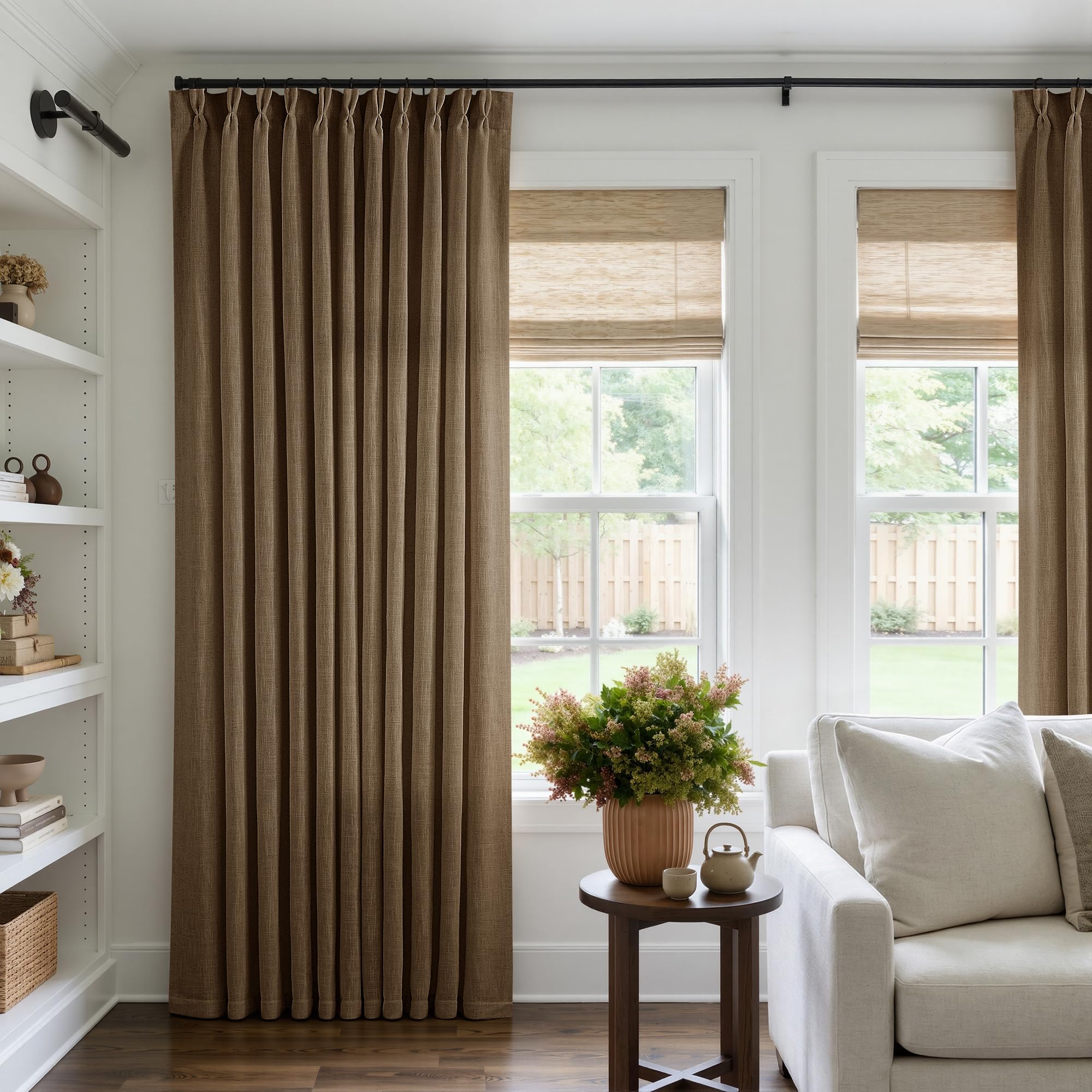 Dutch Cocoa Pinch Pleated Linen Curtains 84 Inches Long 60 Inch Width Linen Blend Light Filtering Window Curtains 84 Inch for Living Room Bedroom Patio Pinch Pleat Drapes Hooks Rings 1 Panel 60Wx84L