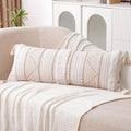 14×36" Beige Tufted Lumbar Pillow Cover with Tassels
