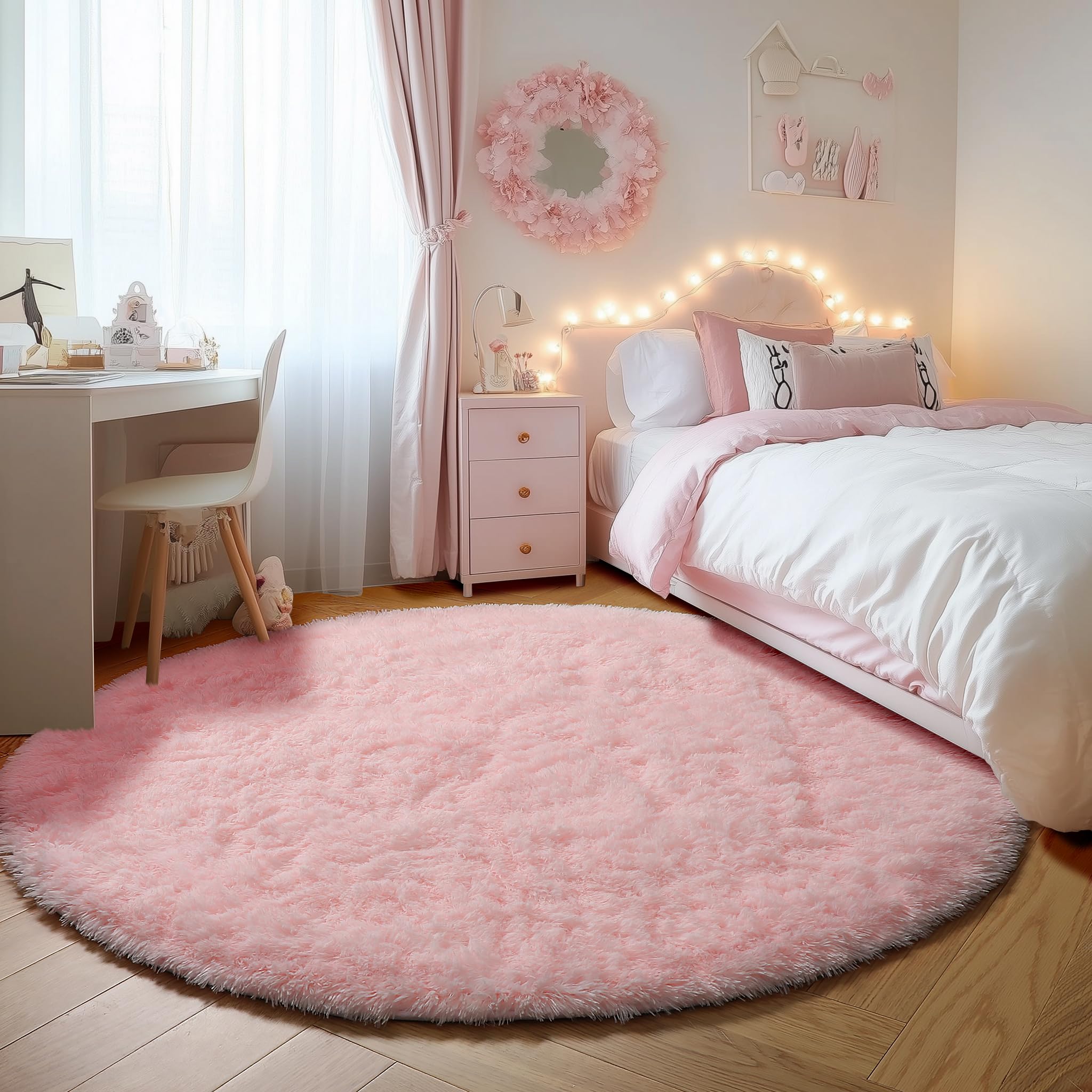 ONASAR Tie-Dyed Dark Grey Round Area Rugs 5ft, Ultra Soft Bedroom Circle Rug for Kids Girls Teen Room, Fluffy Plush Shaggy Carpet Floor Mats for Baby Nursery Living Room Playroom Home Decor