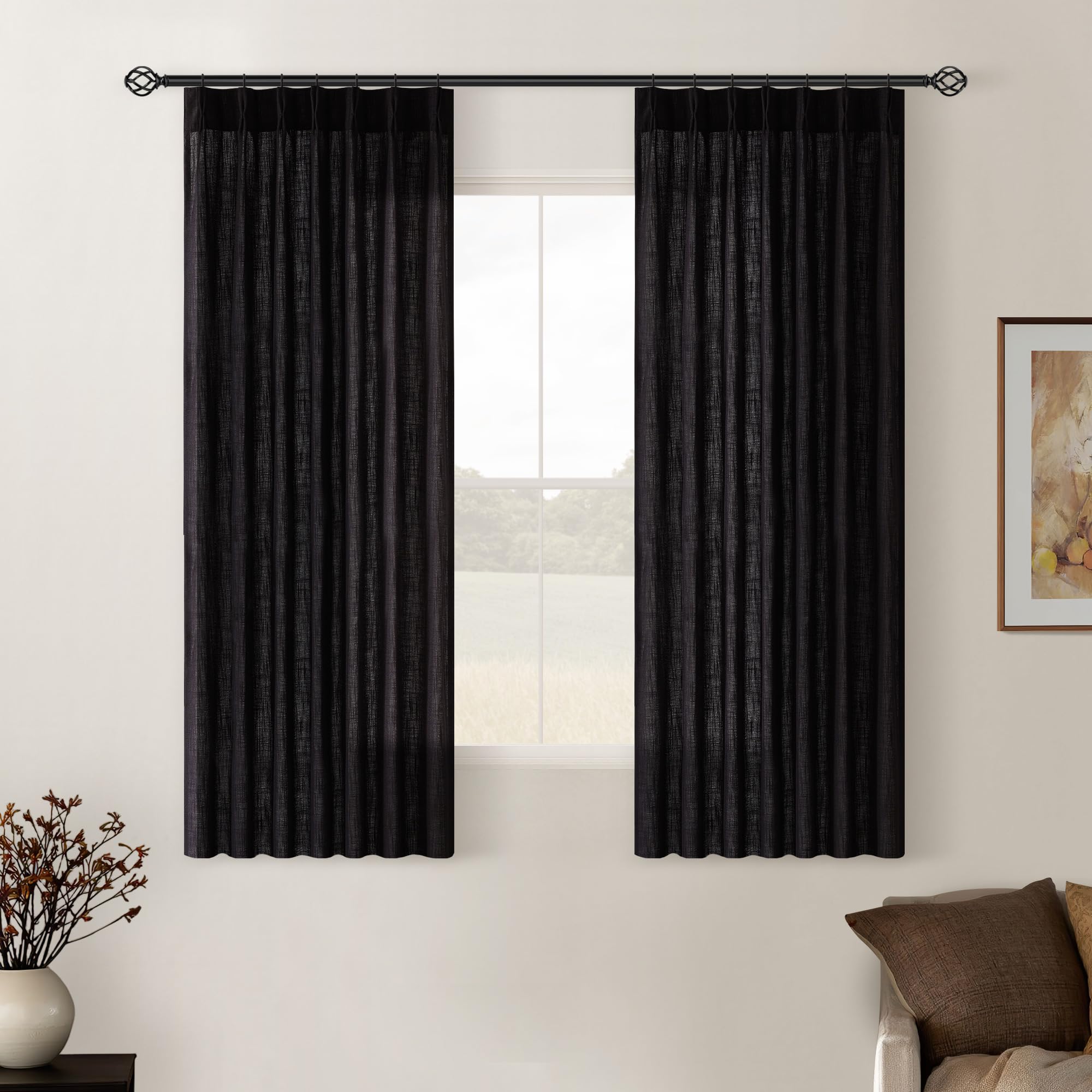Dutch Cocoa Pinch Pleated Linen Curtains 84 Inches Long 60 Inch Width Linen Blend Light Filtering Window Curtains 84 Inch for Living Room Bedroom Patio Pinch Pleat Drapes Hooks Rings 1 Panel 60Wx84L