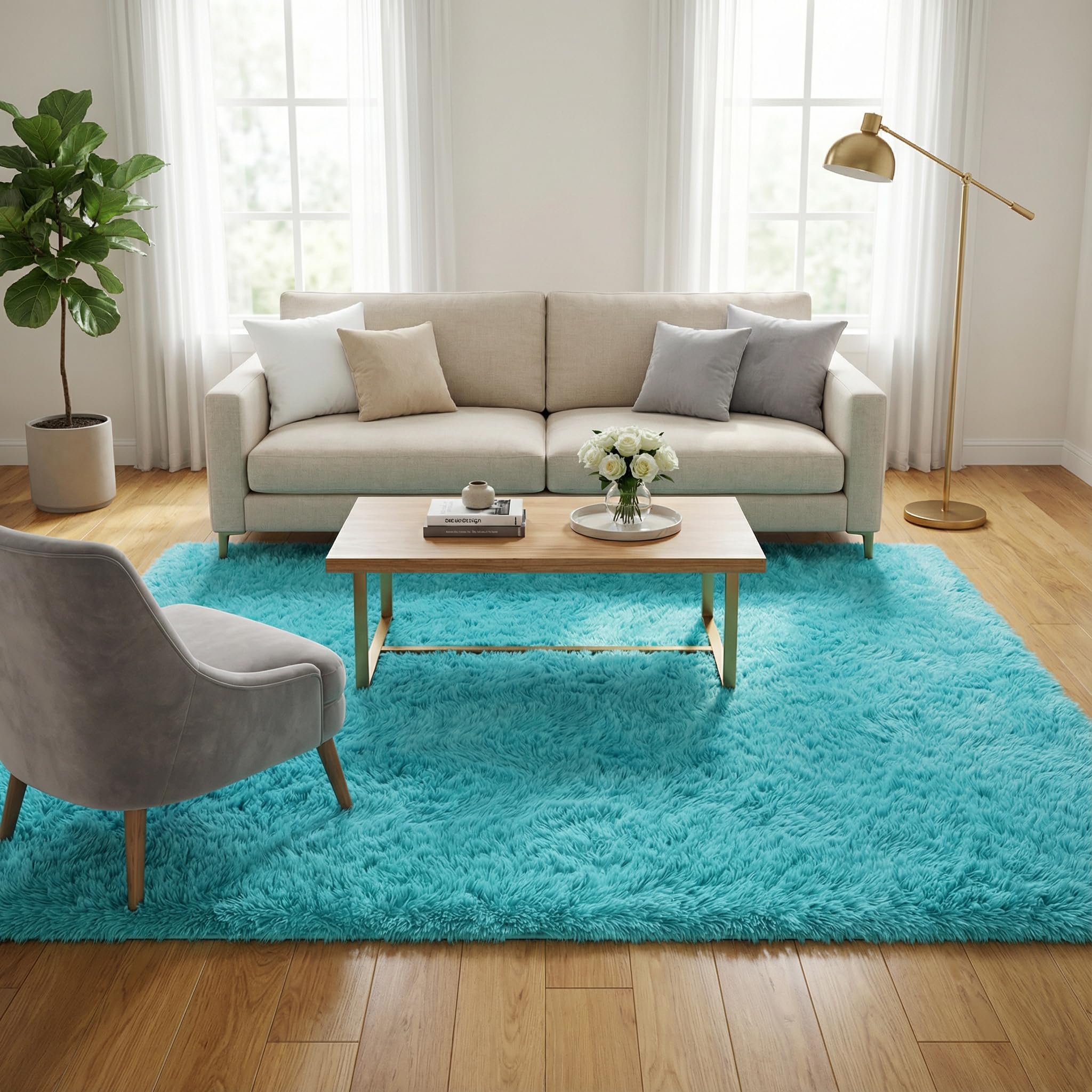 Merelax Soft Modern Indoor Shaggy Area Rug for Bedroom Livingroom Dorm Kids Room Home Decorative, Non-Slip Plush Fluffy Furry Fur Rugs Comfy Nursery Accent Floor Carpet 2x3 Feet, Black