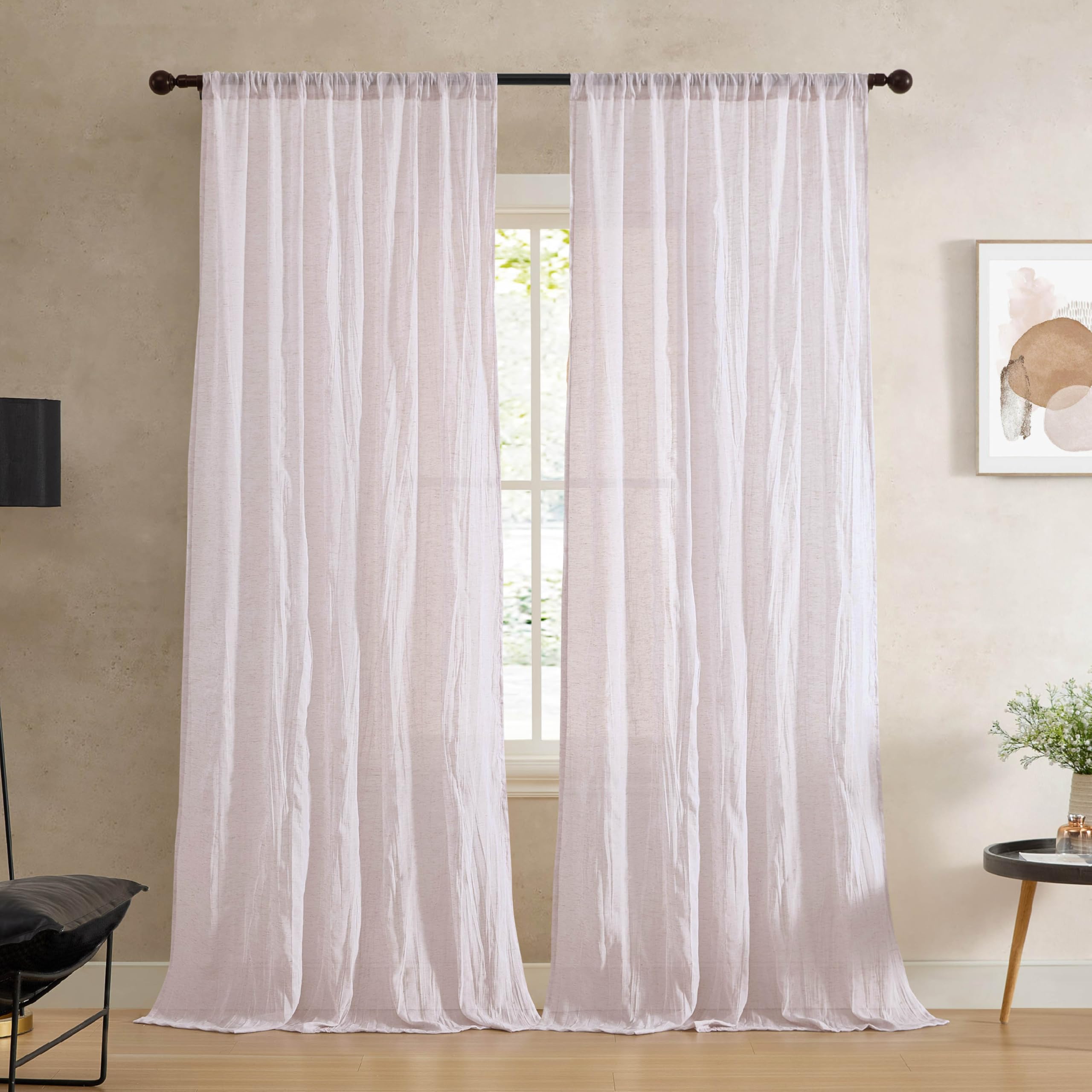 French Connection - Charter Crushed, Window Curtain, Set of 2 Panels, Semi Sheer, Modern Home Decor, Drapes for Living Room, Dining Room, Bedroom, Dorm, Measures 50" x 108", Natural