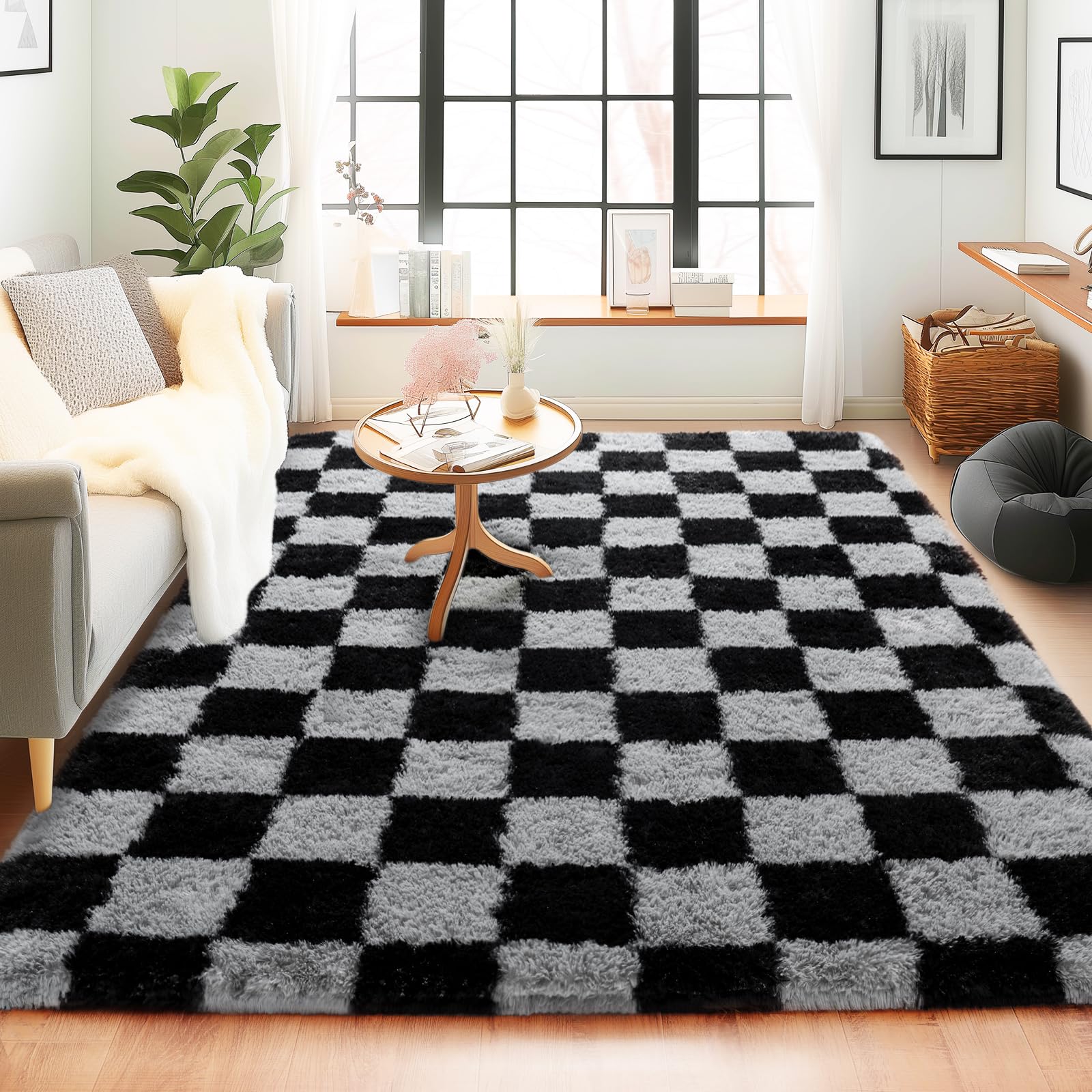 8x10 Area Rugs for Living Room, Large Ultra Fluffy Fuzzy Shag Rug for Bedroom, Modern Plush Soft High Pile Upgrade Non-Slip Carpet for Kids Girls and Boys Room Decor, Tie-Dyed Blue Grey