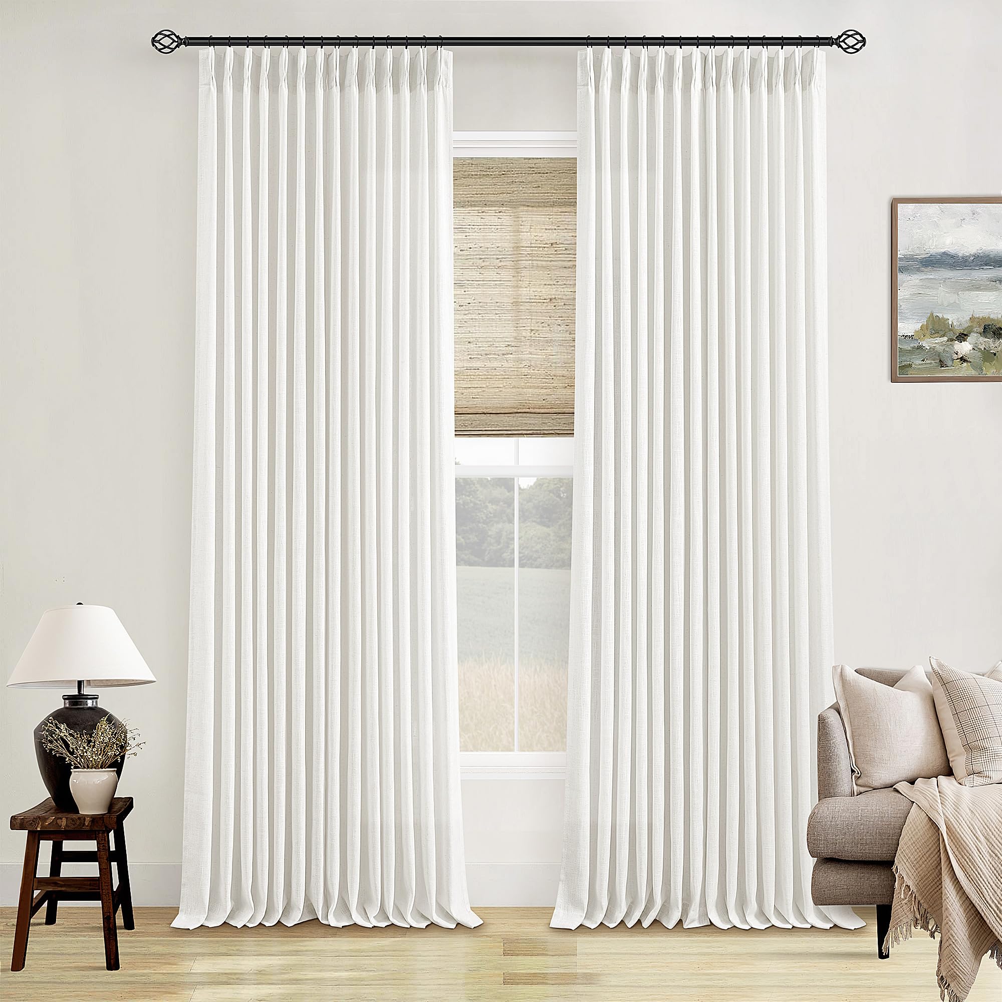 Dutch Cocoa Pinch Pleated Linen Curtains 84 Inches Long 60 Inch Width Linen Blend Light Filtering Window Curtains 84 Inch for Living Room Bedroom Patio Pinch Pleat Drapes Hooks Rings 1 Panel 60Wx84L