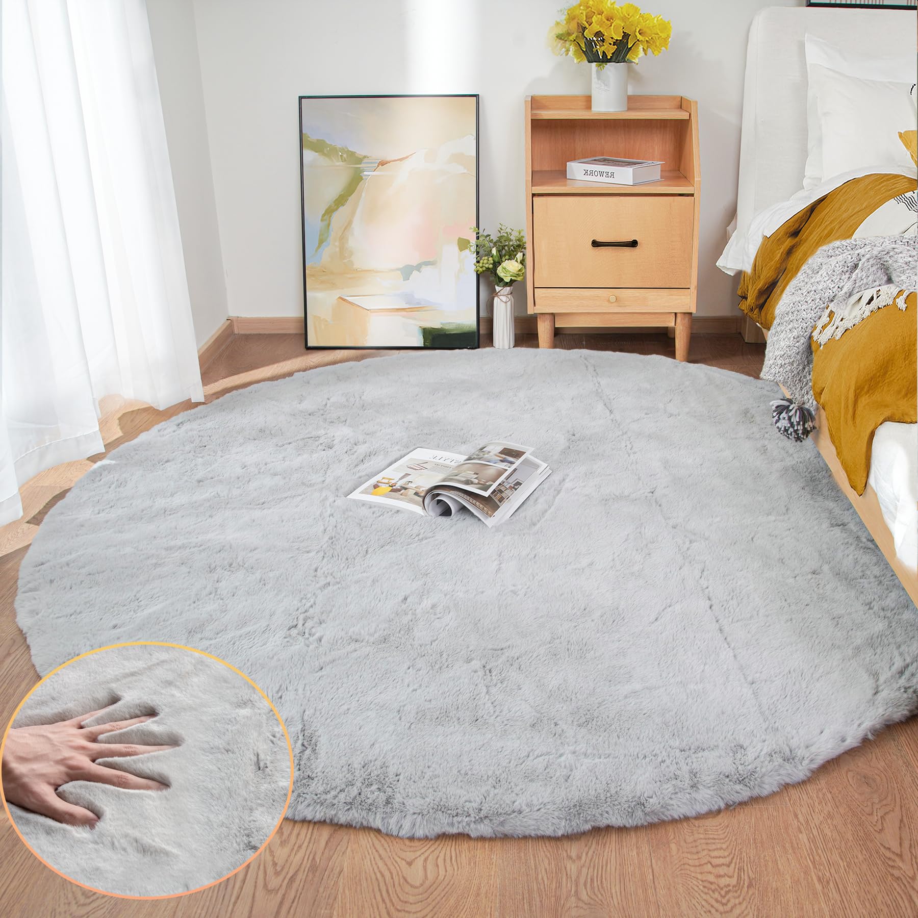 ORINOVA White Faux Rabbit Fluffy Fur Rugs for Bedroom Machine Washable Furry Area Rugs for Living Room Smal 2x4 Shag Runner Rug Nursery Rug