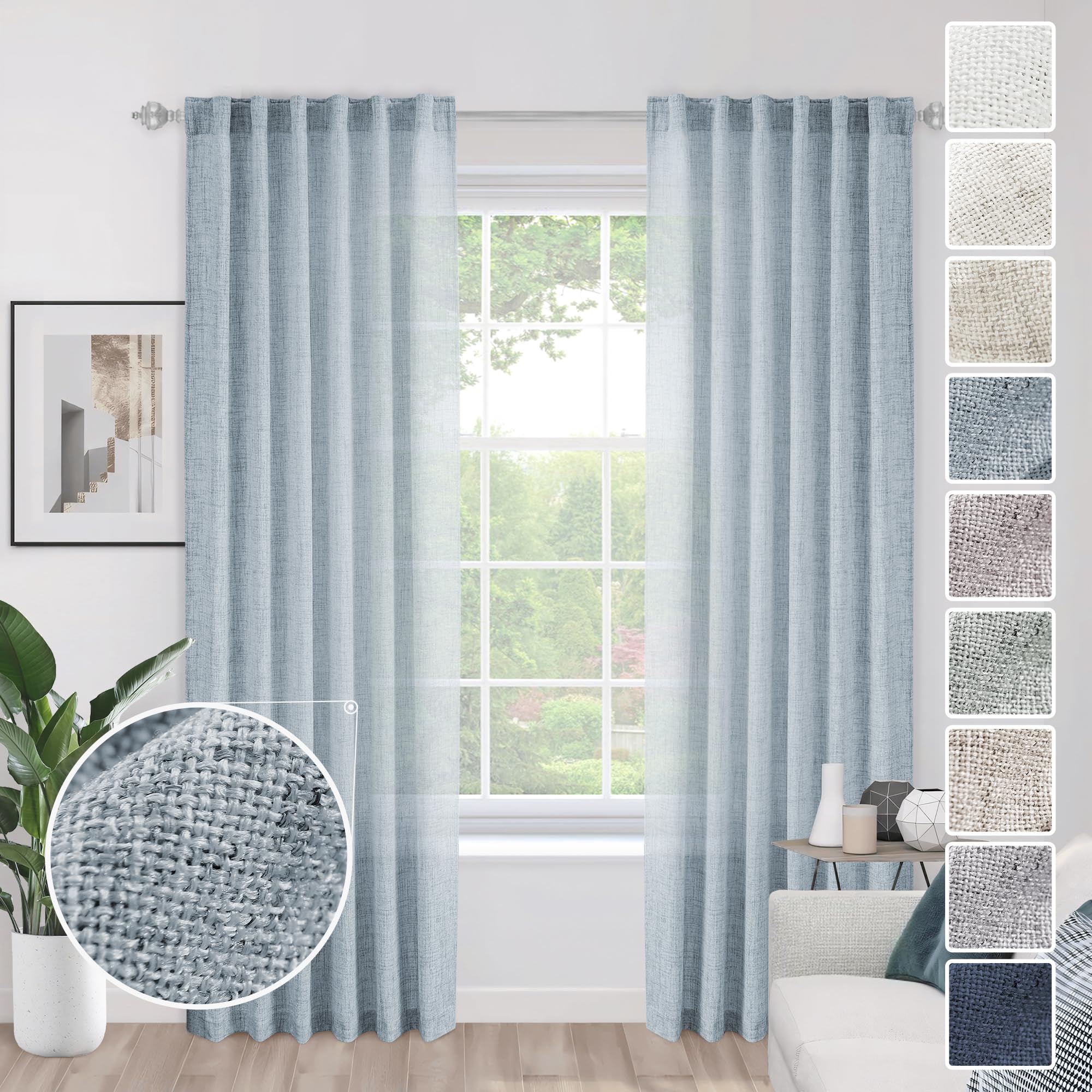 Natural Linen Back Tab Curtains 92 inch Long 2 Panels Set for Living Room Semi Sheer Light Filtering Window Drape Neutral Country Farmhouse Boho Curtains for Bedroom Cream Beige