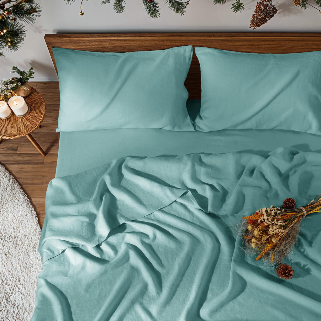 100% Pure Linen Sheet Set for Hot Sleepers, Breathable Natural Linen Sheets 4pcs, Bedding Set Deep Pocket Up to 16" Moisture-Wicking, Softens with Every Wash (Linen Queen)
