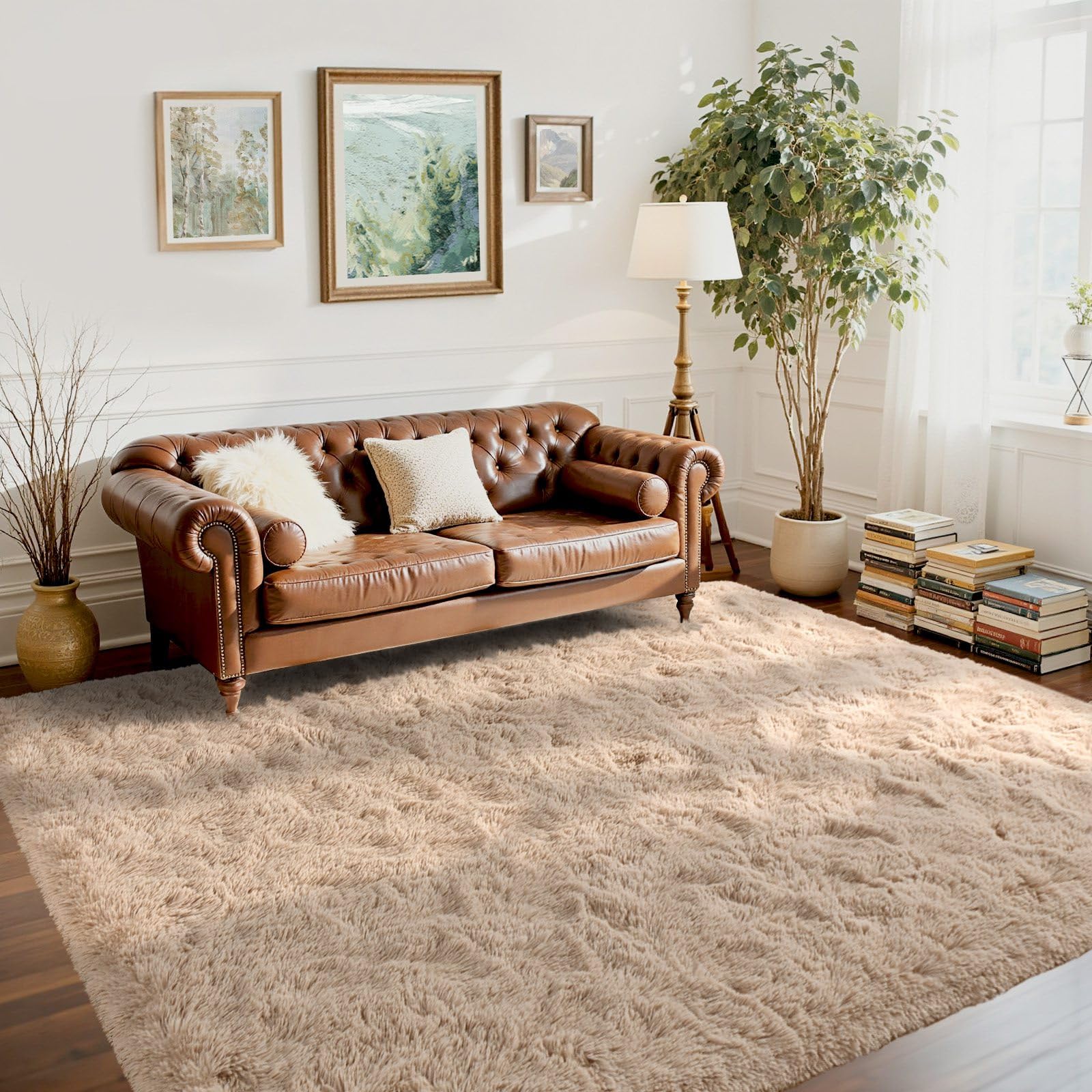 5×7ft Grey Fluffy Tie-Dyed Rug, Soft Shag Carpet for Home Decor