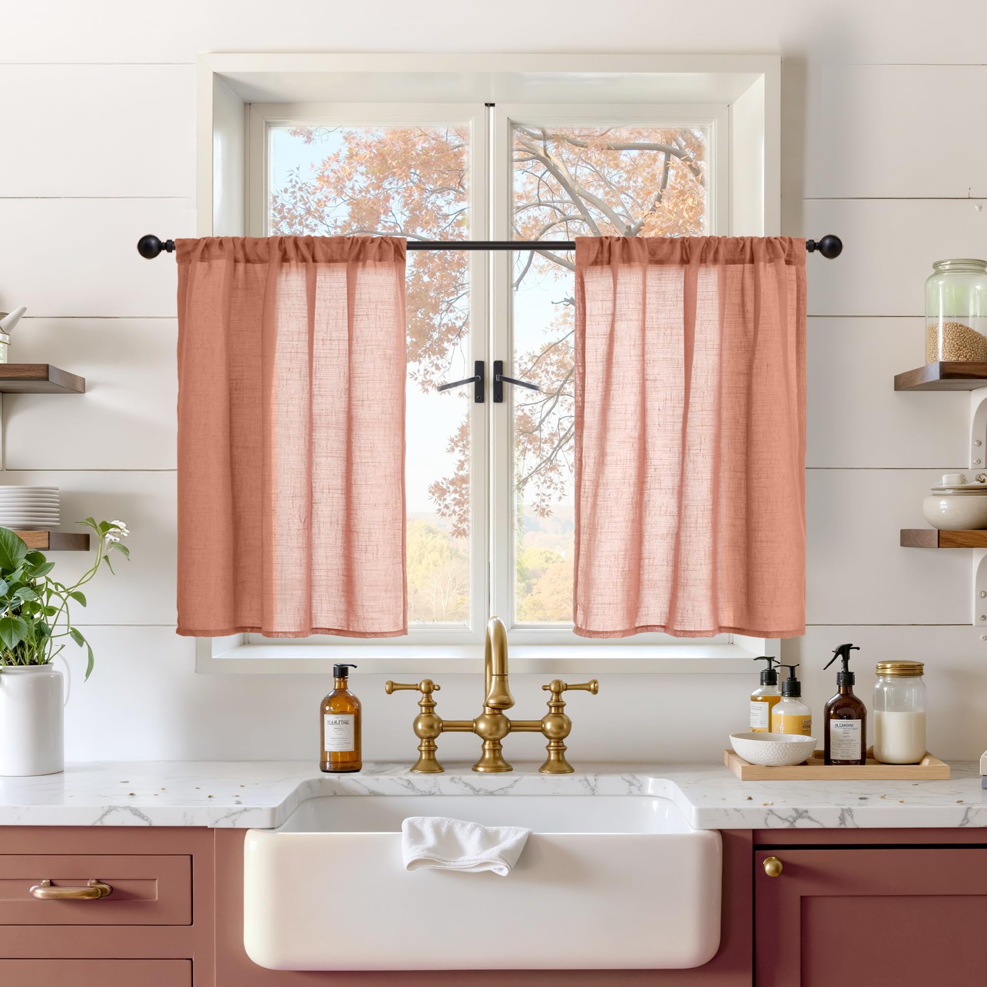 BGment 90 Inches Long Curtains Linen Semi Sheer, Light Filtering Window Treatments Drapes with Rod Pocket Lightweight for Living Room Bedroom, 2 Panels, 52 Inch Wide Each Panel