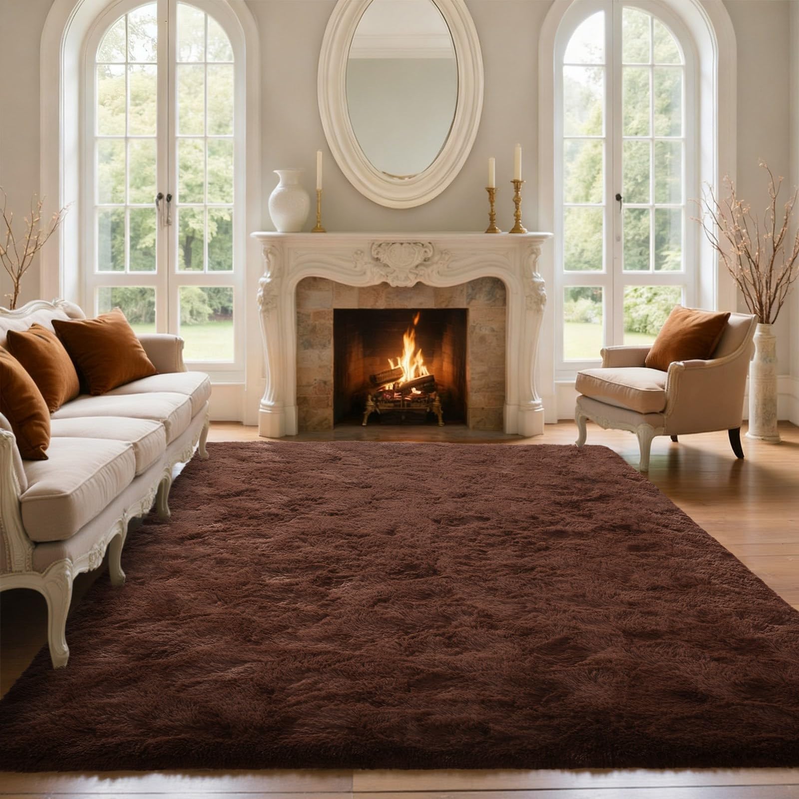 5×7ft Grey Fluffy Tie-Dyed Rug, Soft Shag Carpet for Home Decor