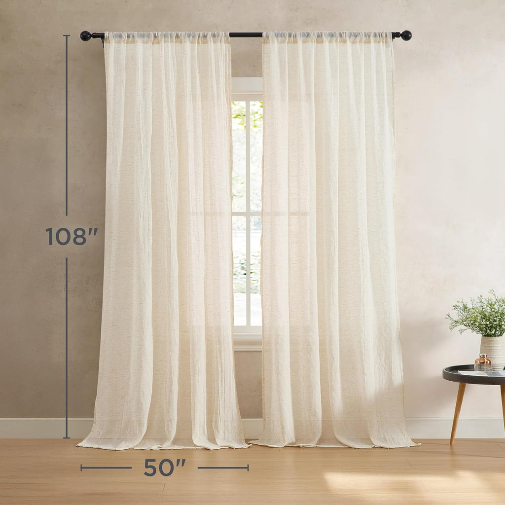 French Connection - Charter Crushed, Window Curtain, Set of 2 Panels, Semi Sheer, Modern Home Decor, Drapes for Living Room, Dining Room, Bedroom, Dorm, Measures 50" x 108", Natural