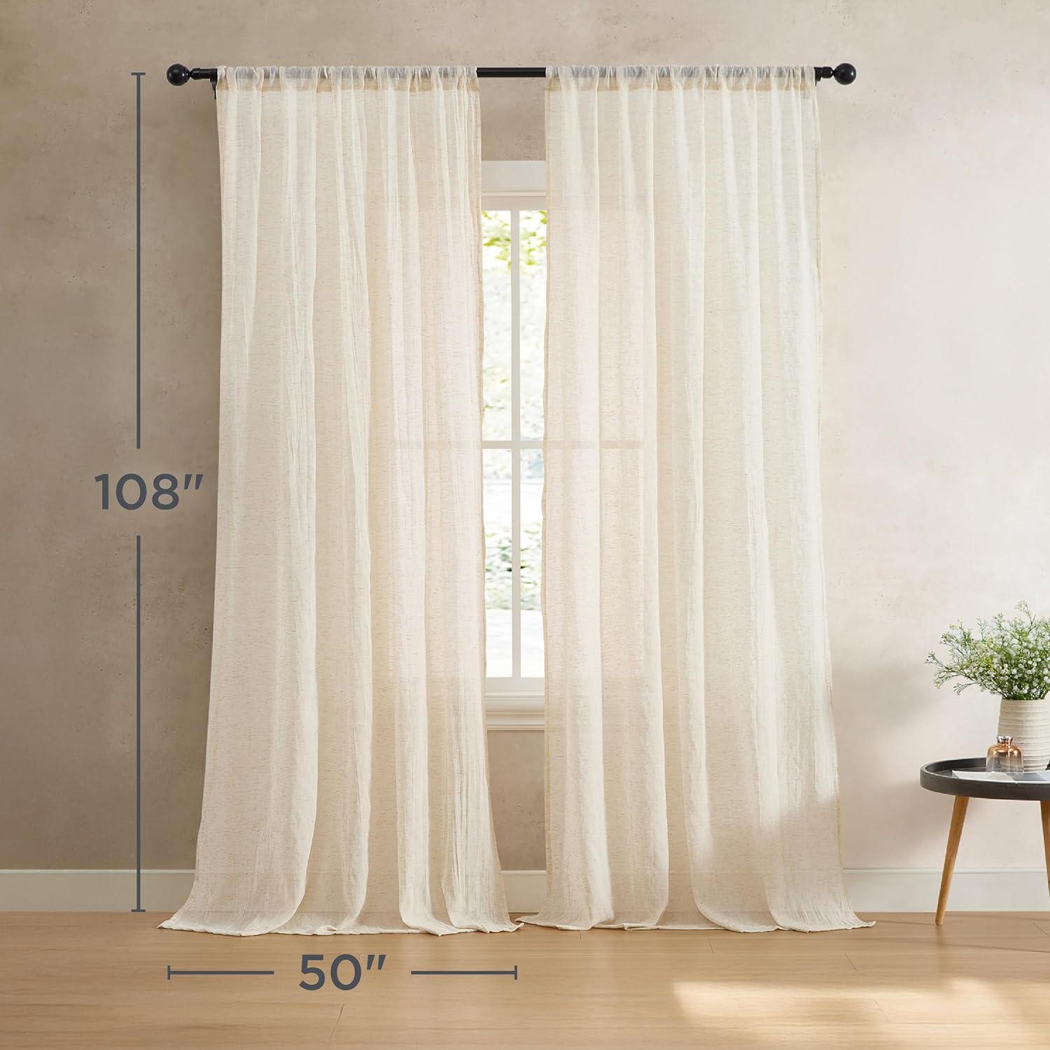 French Connection - Charter Crushed, Window Curtain, Set of 2 Panels, Semi Sheer, Modern Home Decor, Drapes for Living Room, Dining Room, Bedroom, Dorm, Measures 50" x 108", Natural
