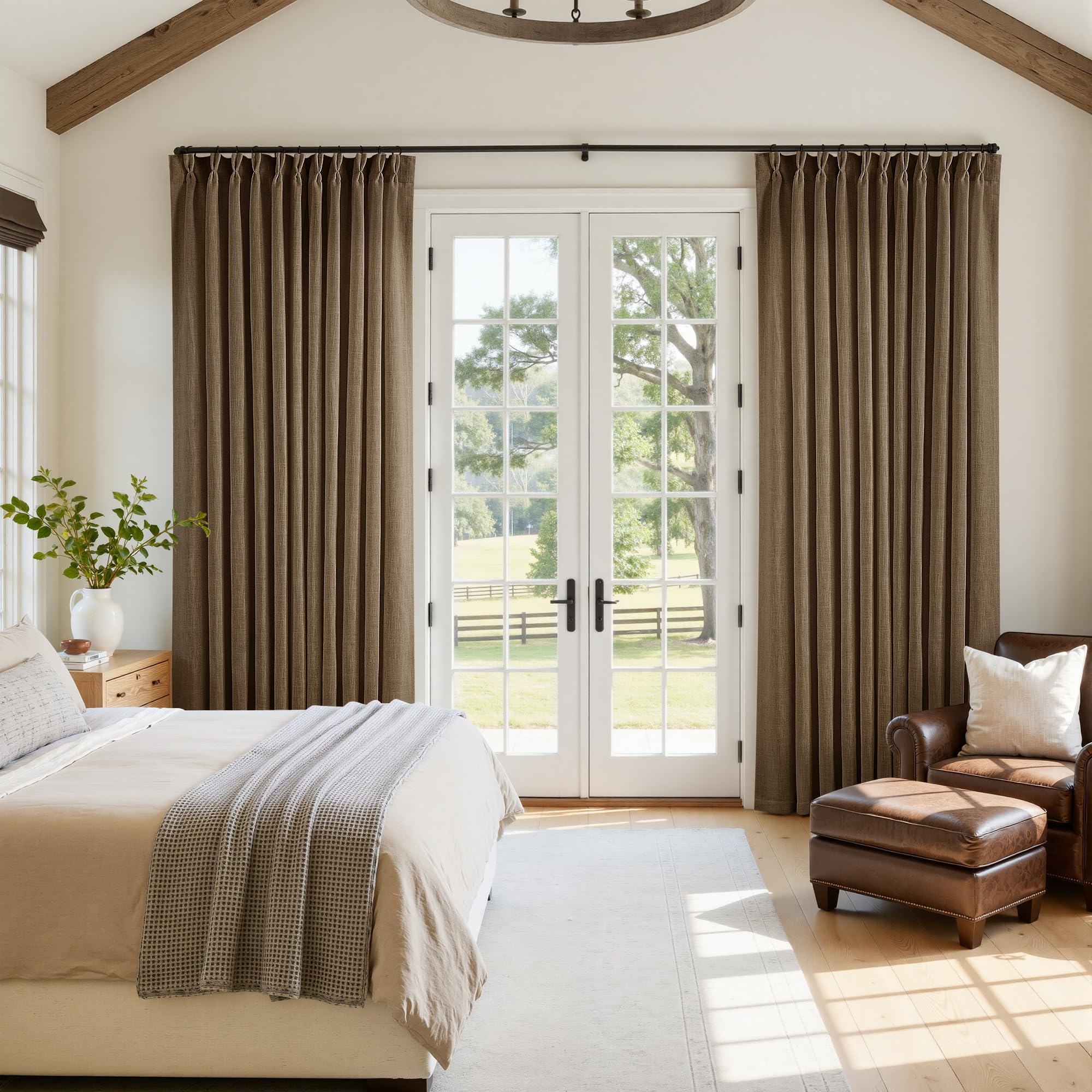 Dutch Cocoa Pinch Pleated Linen Curtains 84 Inches Long 60 Inch Width Linen Blend Light Filtering Window Curtains 84 Inch for Living Room Bedroom Patio Pinch Pleat Drapes Hooks Rings 1 Panel 60Wx84L
