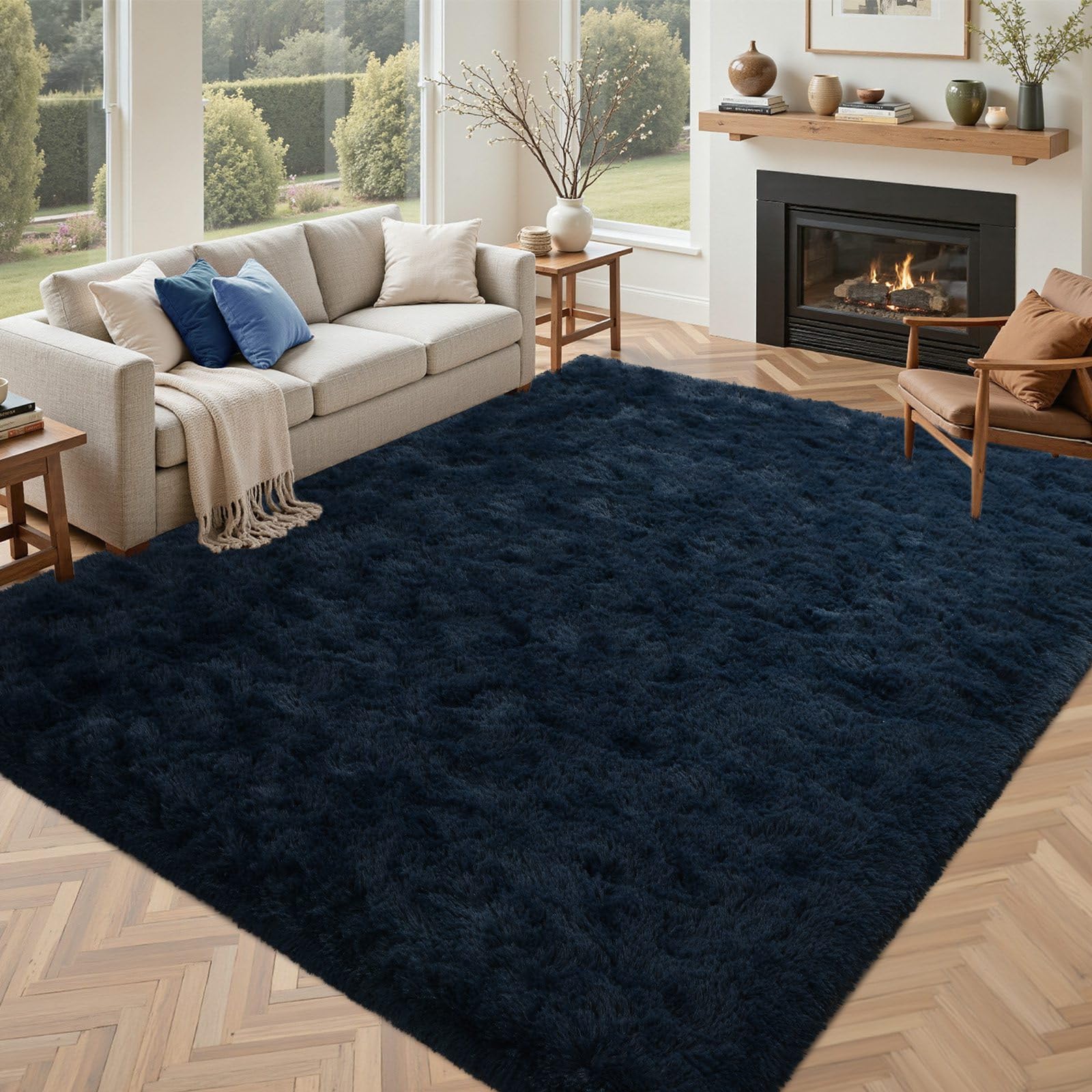 5×7ft Grey Fluffy Tie-Dyed Rug, Soft Shag Carpet for Home Decor