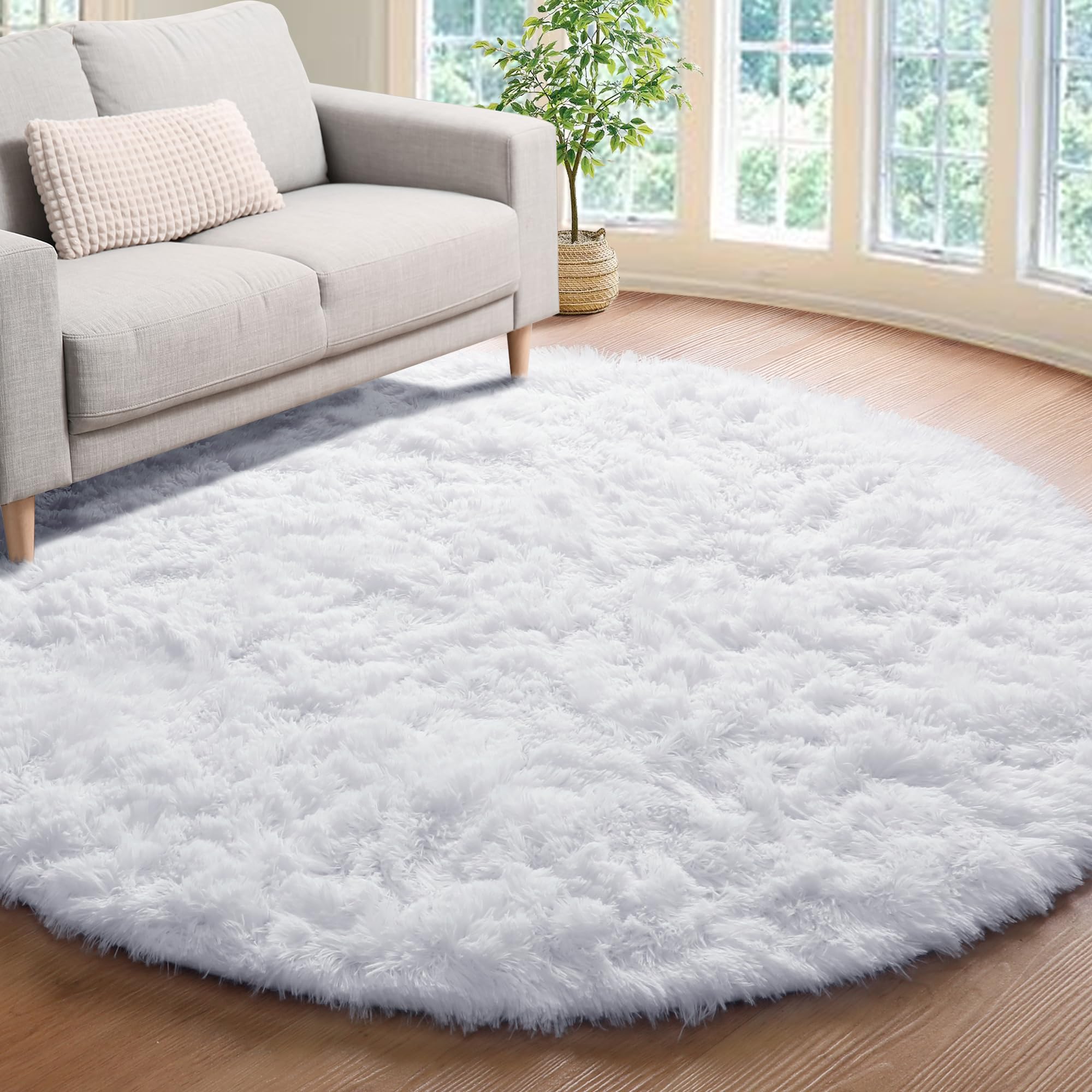 ONASAR Tie-Dyed Dark Grey Round Area Rugs 5ft, Ultra Soft Bedroom Circle Rug for Kids Girls Teen Room, Fluffy Plush Shaggy Carpet Floor Mats for Baby Nursery Living Room Playroom Home Decor