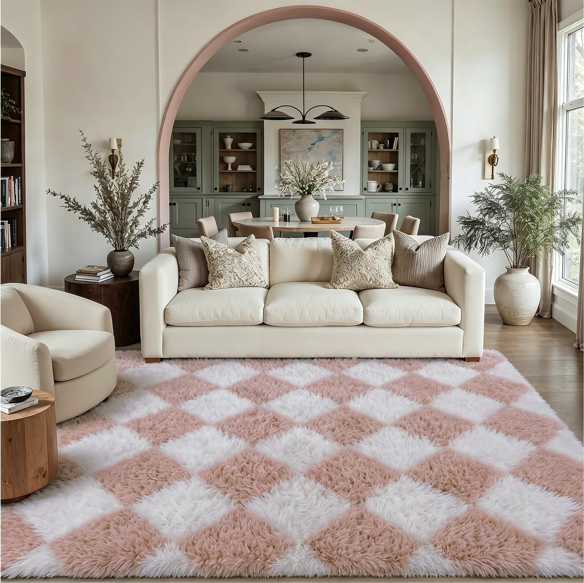 HUGEAR 8x10 Checkered Rug Coloful Living Room Modern Shag Rug Super Soft Washable Indoor Fuzzy Carpet Fluffy Vacuumable Rainbow Area Rugs for Bedroom Home Decor Non Slip