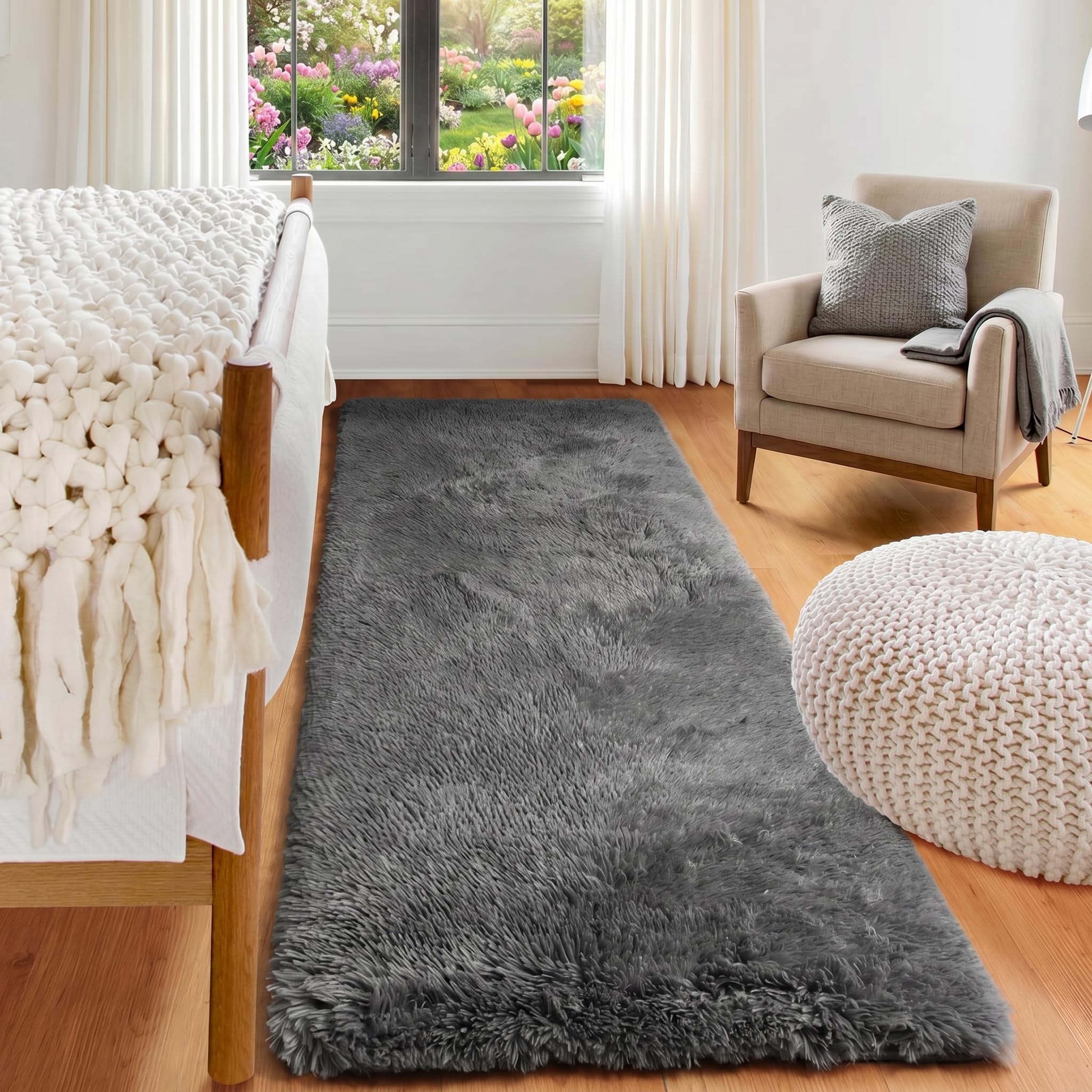 ONASAR Tie-Dyed Dark Grey Round Area Rugs 5ft, Ultra Soft Bedroom Circle Rug for Kids Girls Teen Room, Fluffy Plush Shaggy Carpet Floor Mats for Baby Nursery Living Room Playroom Home Decor