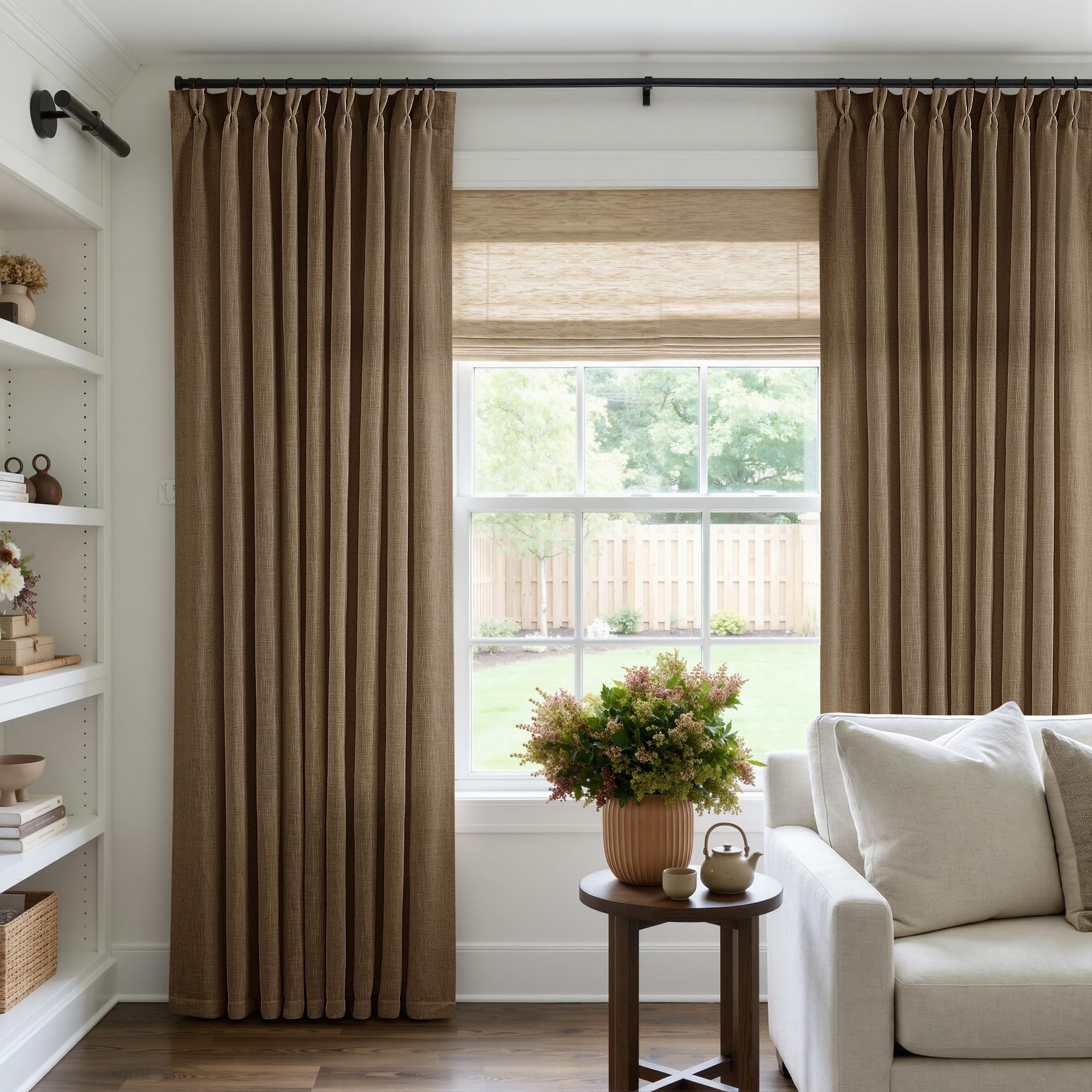 Dutch Cocoa Pinch Pleated Linen Curtains 84 Inches Long 60 Inch Width Linen Blend Light Filtering Window Curtains 84 Inch for Living Room Bedroom Patio Pinch Pleat Drapes Hooks Rings 1 Panel 60Wx84L