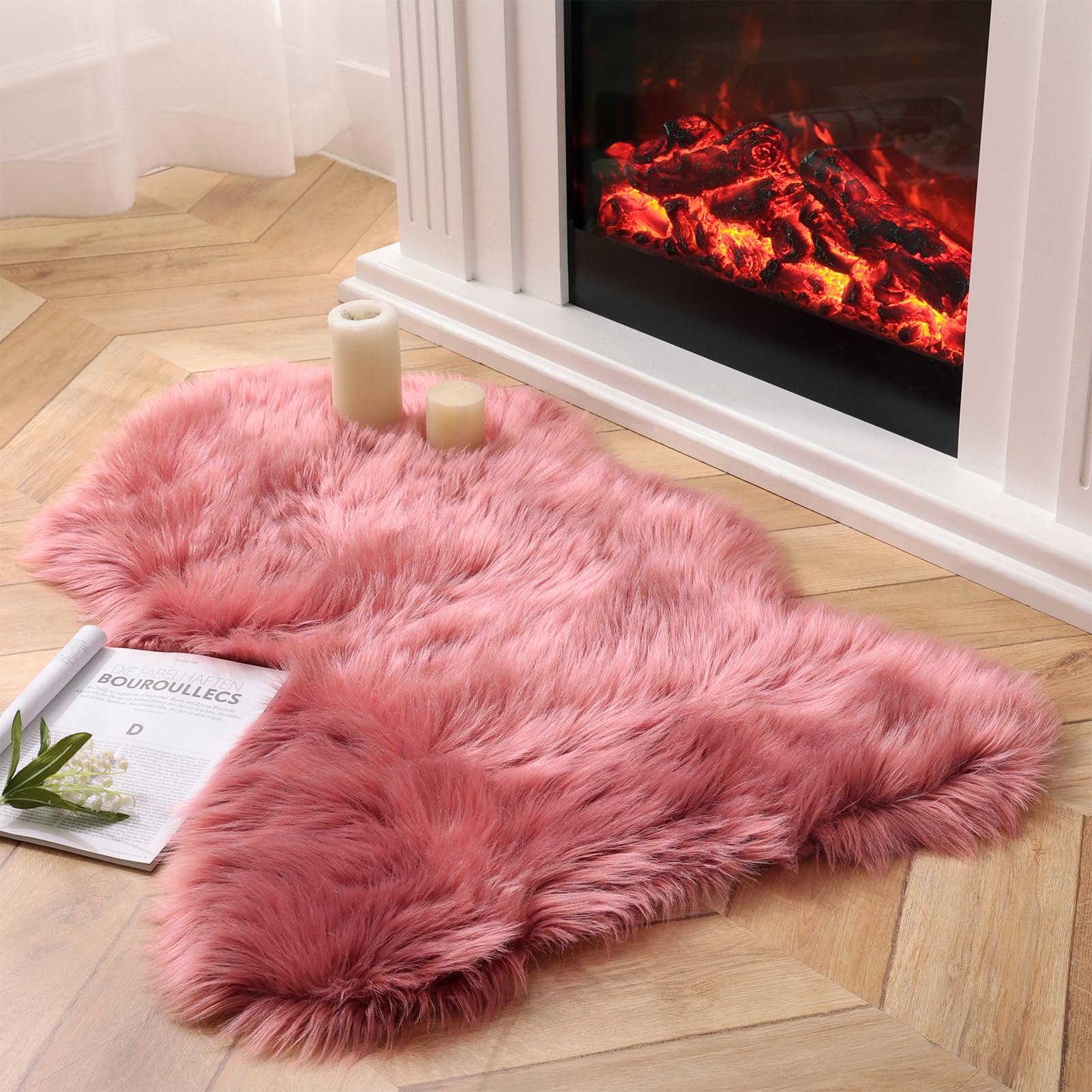 4×4ft White Fluffy Faux Fur Rug, Washable Shag Area Rug for Home Decor