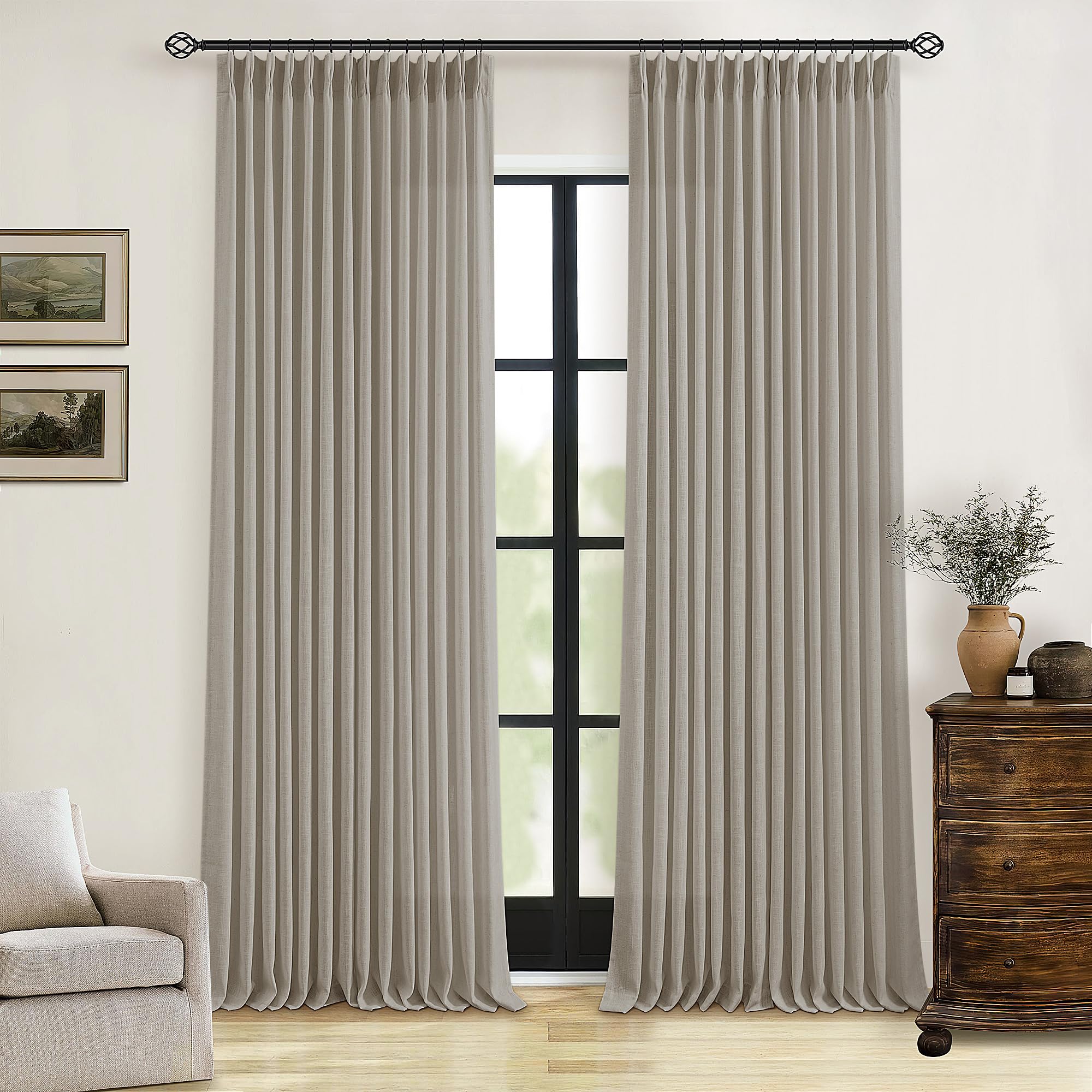 Dutch Cocoa Pinch Pleated Linen Curtains 84 Inches Long 60 Inch Width Linen Blend Light Filtering Window Curtains 84 Inch for Living Room Bedroom Patio Pinch Pleat Drapes Hooks Rings 1 Panel 60Wx84L