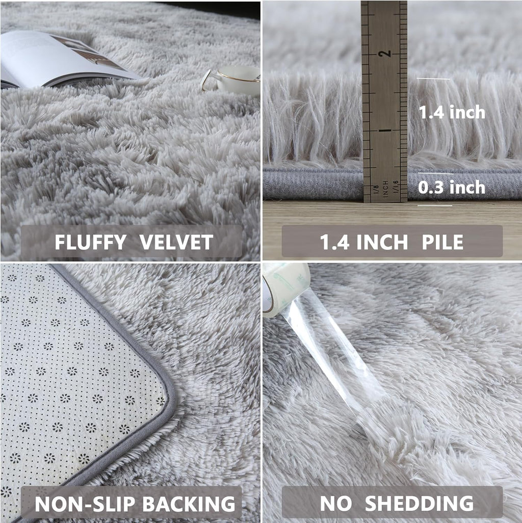 CAIYUECS Shag Area Rug,Indoor Ultra Soft Fluffy Plush Rugs for Bedroom Living Room, Non-Skid Modern Nursery Faux Fur Rugs for Kids Room Home Decor (Tie-Dyed Light Gray, 5x7 Feet)