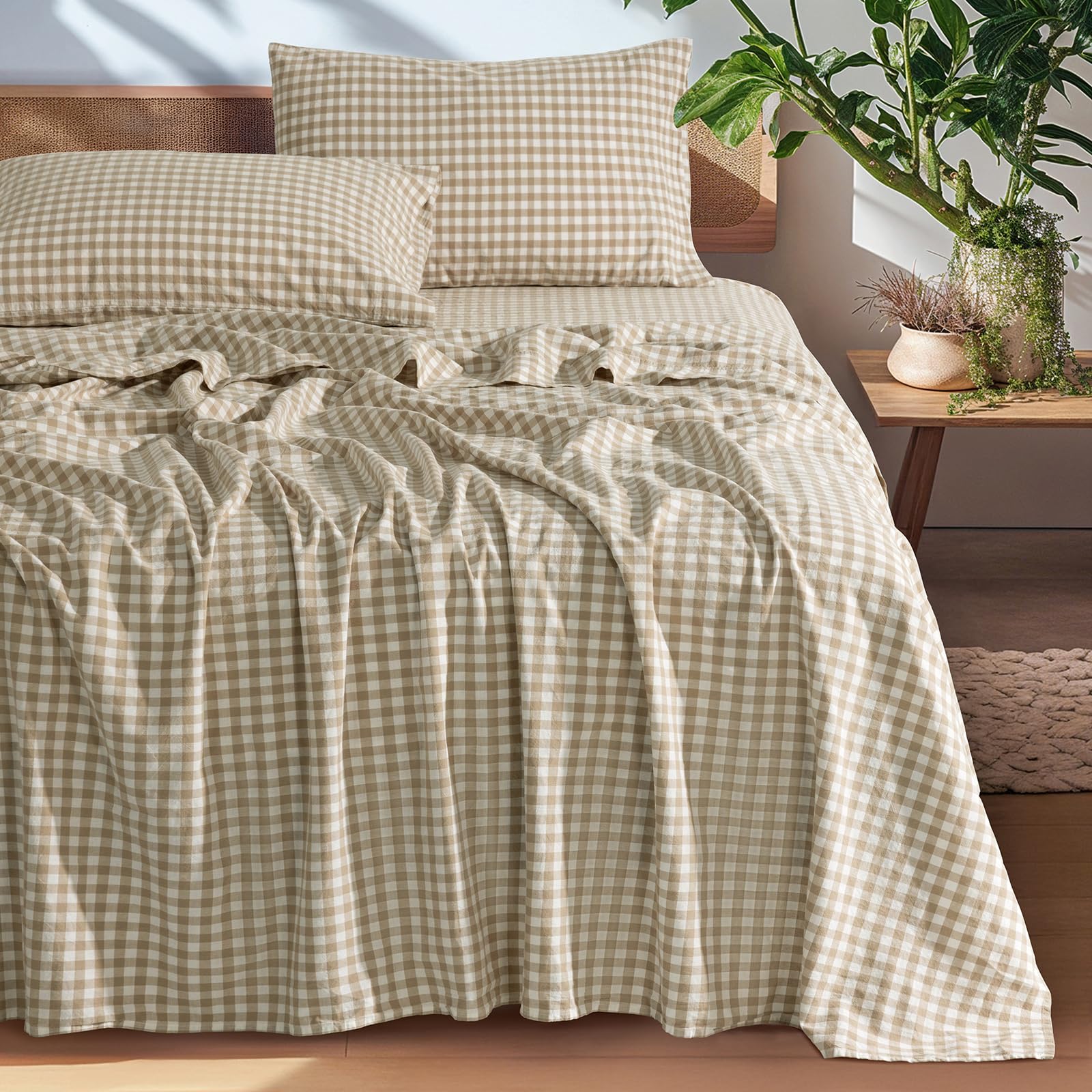 SONORO KATE 100% French Pure Linen Sheets, Breathable and Durable Linen King Size Sheets, Anti-Tear Linen Bed Sheets, Machine Washable, 16 Inch Deep Pocket - 4 Piece (Natural Linen, King)