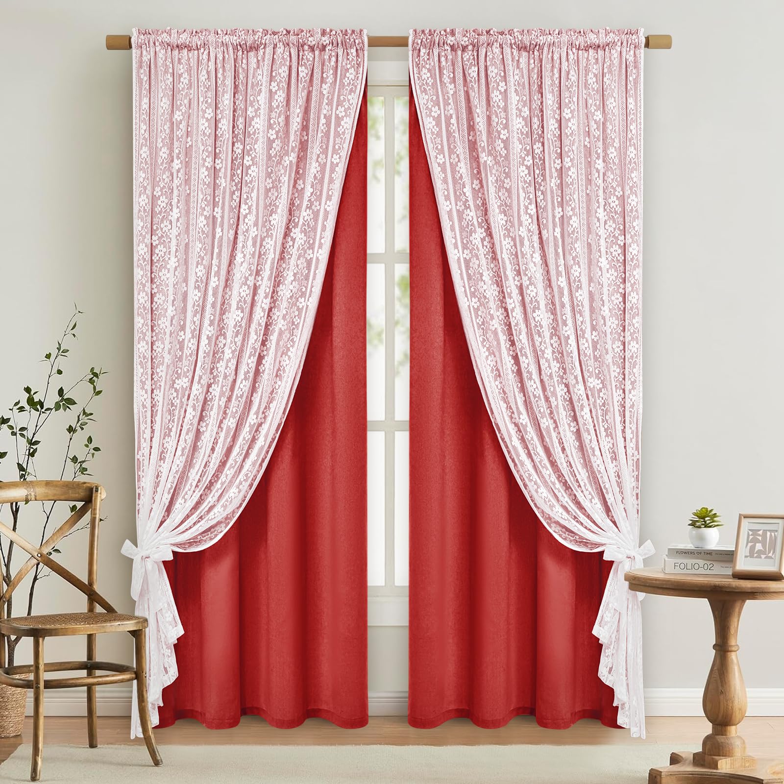 2-Panel 52×84" Beige Linen Curtains, Boho Farmhouse Window Drapes