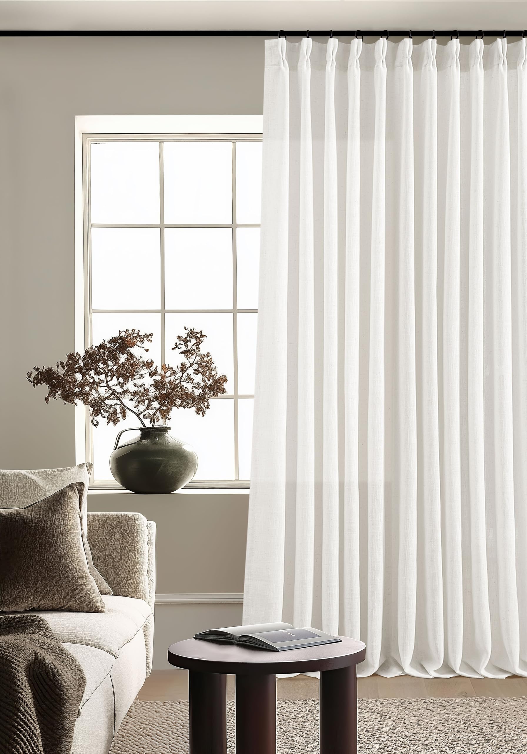 Dutch Cocoa Pinch Pleated Linen Curtains 84 Inches Long 60 Inch Width Linen Blend Light Filtering Window Curtains 84 Inch for Living Room Bedroom Patio Pinch Pleat Drapes Hooks Rings 1 Panel 60Wx84L