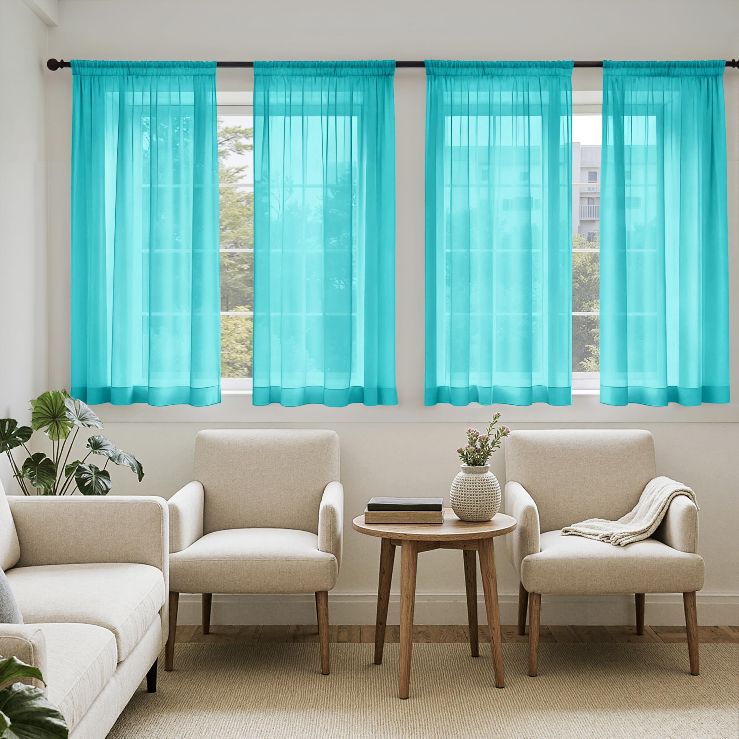 MIULEE Butter Cream Sheer Curtains 96 Inches Long, 4 Panels Set, Rod Pocket Voile Drapes Light Filtering and Semi Transparent, Elegant Window Treatments for Bedroom Living Room,42 x 96 Inches