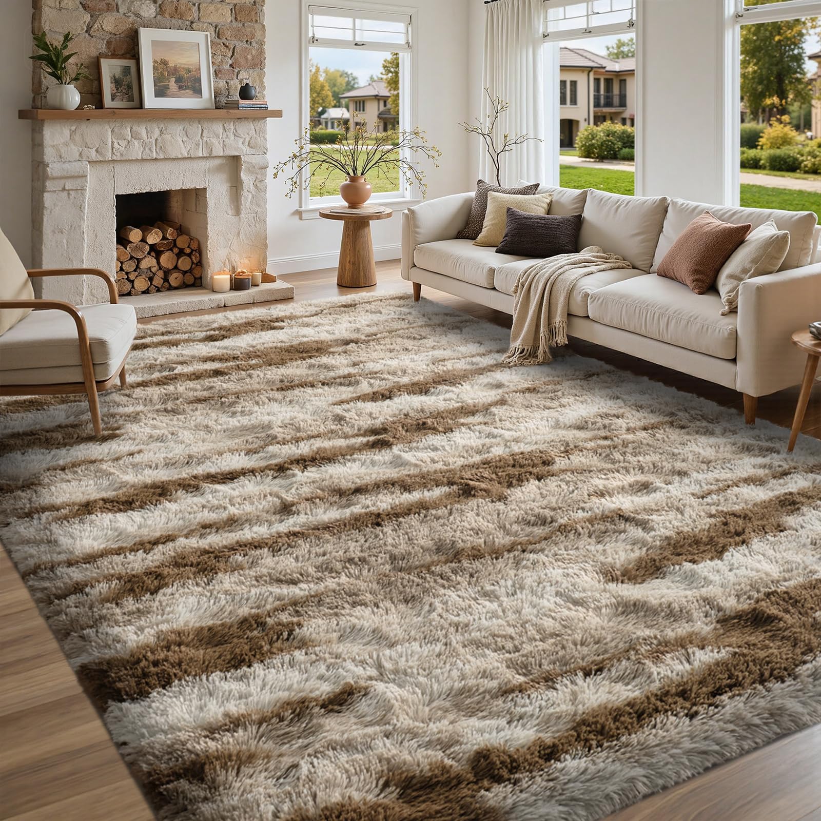 5×7ft Grey Fluffy Tie-Dyed Rug, Soft Shag Carpet for Home Decor