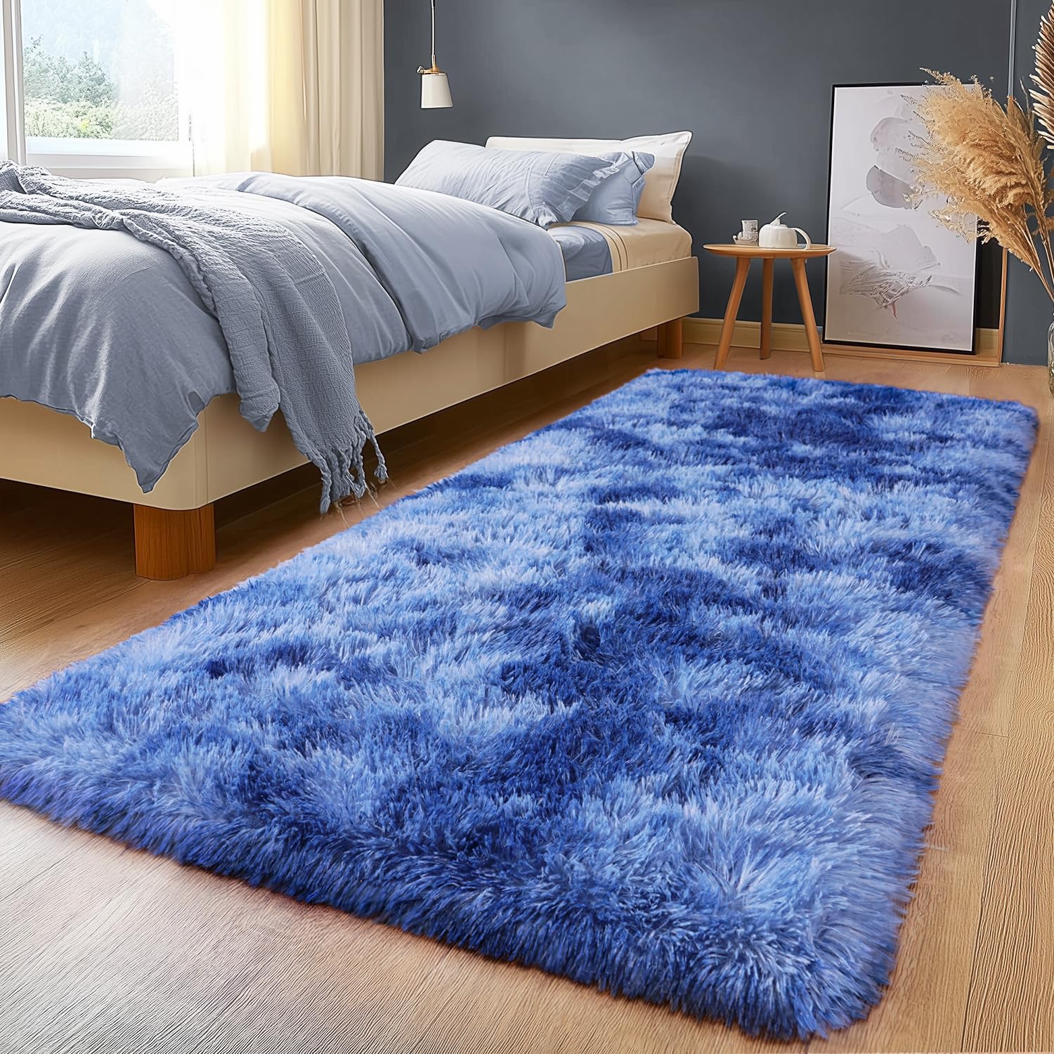 Shaggy Area Rugs, Fuzzy Rugs for Living Room, Soft Nursery Area Rug for Girls, Tie Dye Black Gray Plush Area Rugs Non Slip, Fluffy Rug Carpet 8x10ft