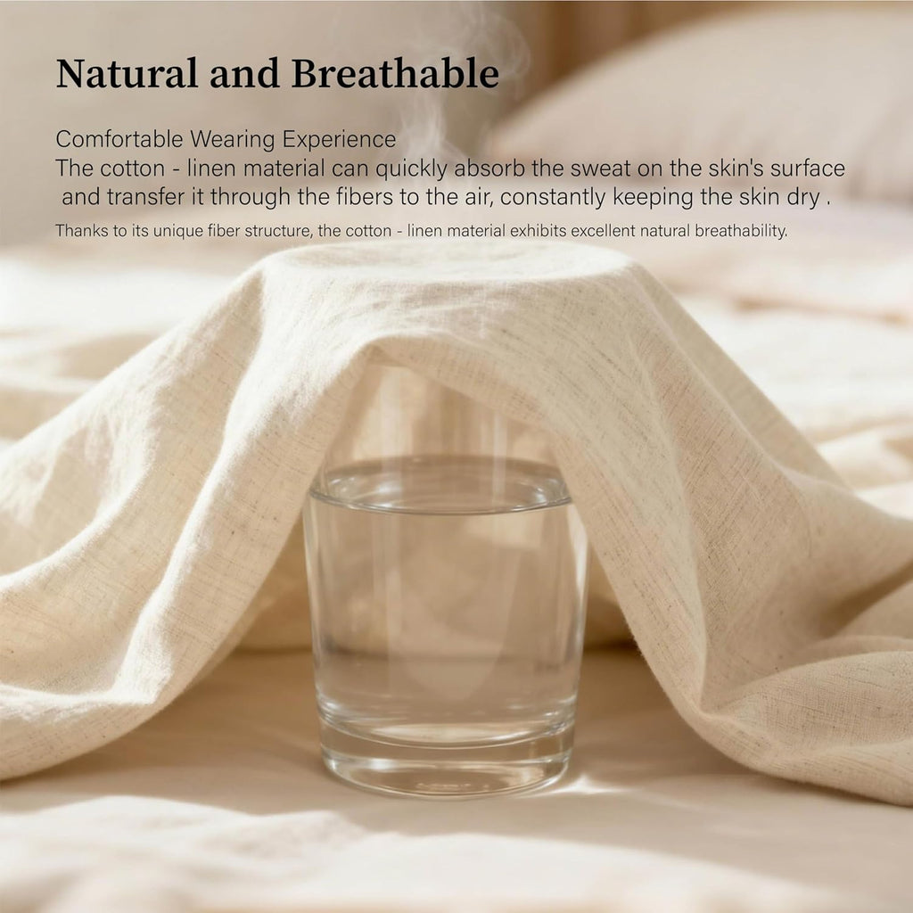 Linen Sheets Queen Size, Cotton Linen Bed Sheets, Breathable, Durable Bed Sets 18" Deep Pocket(Natural Linen)