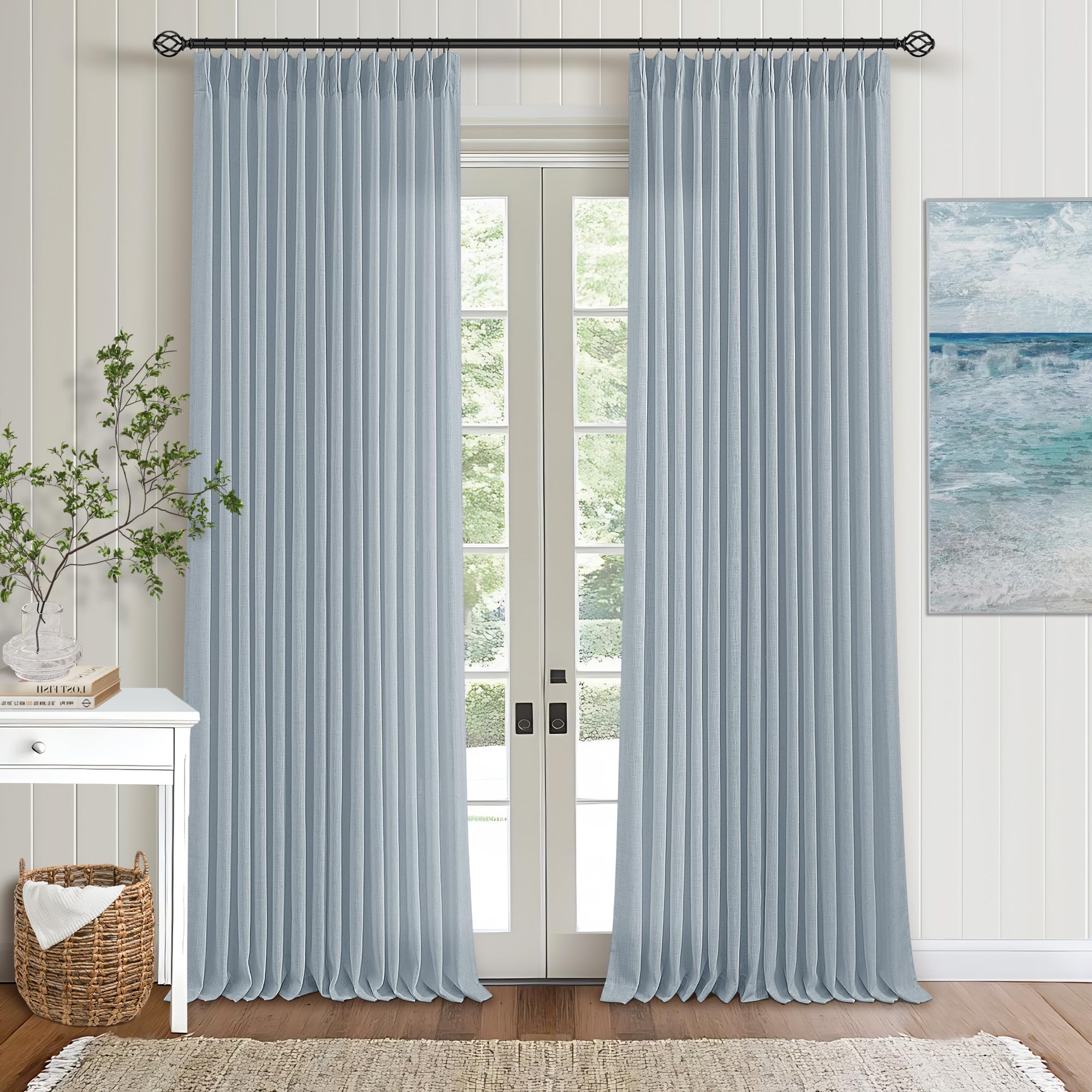 Dutch Cocoa Pinch Pleated Linen Curtains 84 Inches Long 60 Inch Width Linen Blend Light Filtering Window Curtains 84 Inch for Living Room Bedroom Patio Pinch Pleat Drapes Hooks Rings 1 Panel 60Wx84L