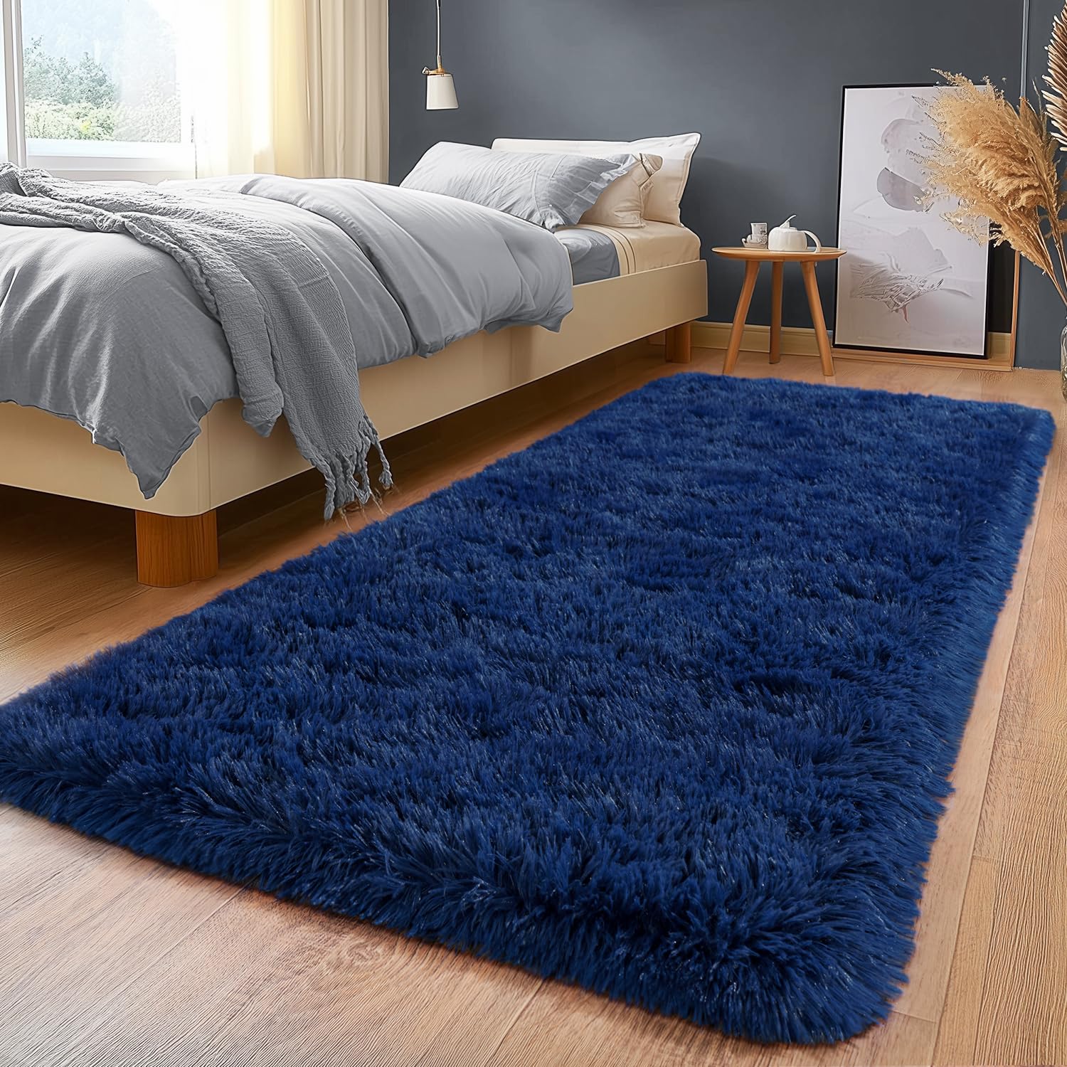 Shaggy Area Rugs, Fuzzy Rugs for Living Room, Soft Nursery Area Rug for Girls, Tie Dye Black Gray Plush Area Rugs Non Slip, Fluffy Rug Carpet 8x10ft
