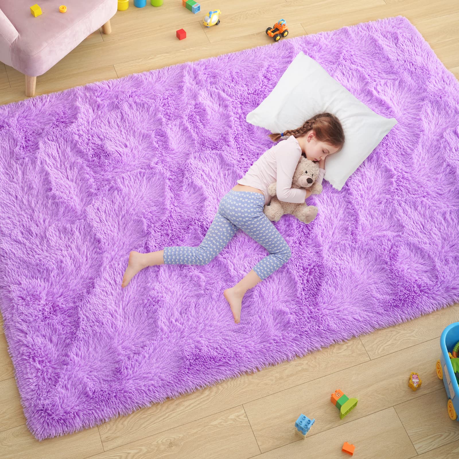 Ultra Soft Fluffy Rugs for Bedroom 4x6 Feet, Shag Area Rugs for Living Room, Large Comfy Furry Rug for Boys Kids Baby Room Decor, Non Slip Nursery Rug Modern Indoor Fuzzy Floor Carpet, Light Blue