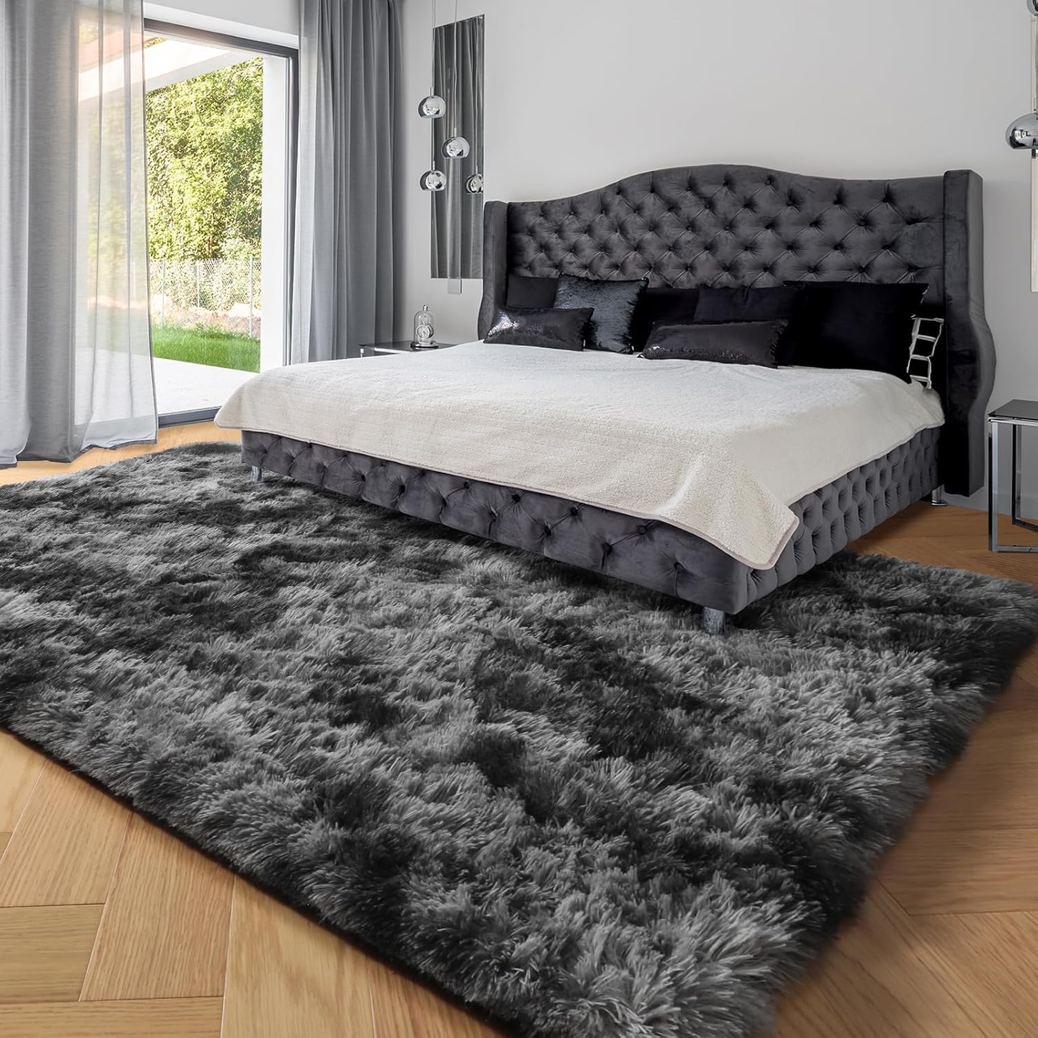 PAGISOFE Abstract Soft Shaggy Rugs for Living Room 5x8 Ft,Tie-Dyed Grey Fluffy Rugs for Kids Room Furry Carpets for Bedroom Room Decor Aesthetic Large Shag Carpet for Boys Girls Dorm Nursery