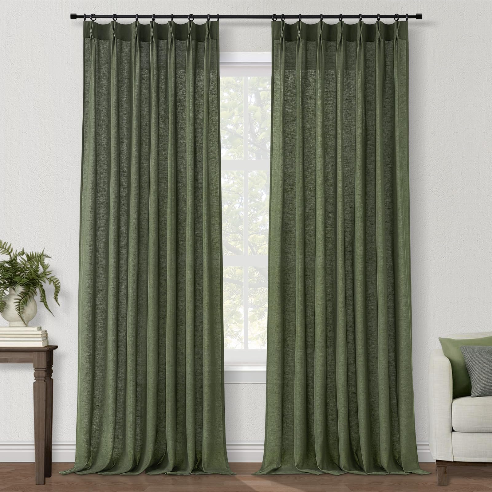 Topfinel 102 Inch Curtains 1 Panels Set,One Packs Pinch Pleat Back Tab Linen Window Semi Sheer Privacy Thick Decorative Curtain Drapes for Living Room Bedroom,60x102 in Long,Oatmeal