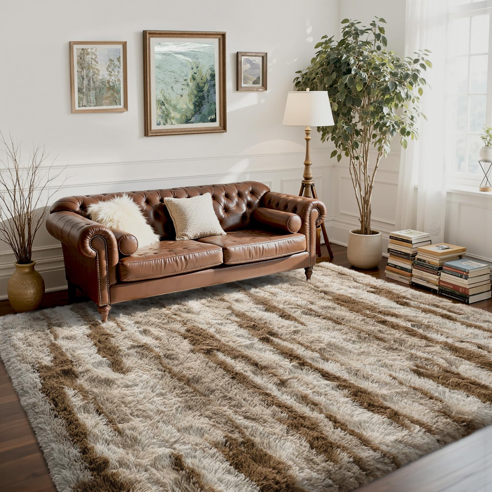 5×7ft Grey Fluffy Tie-Dyed Rug, Soft Shag Carpet for Home Decor