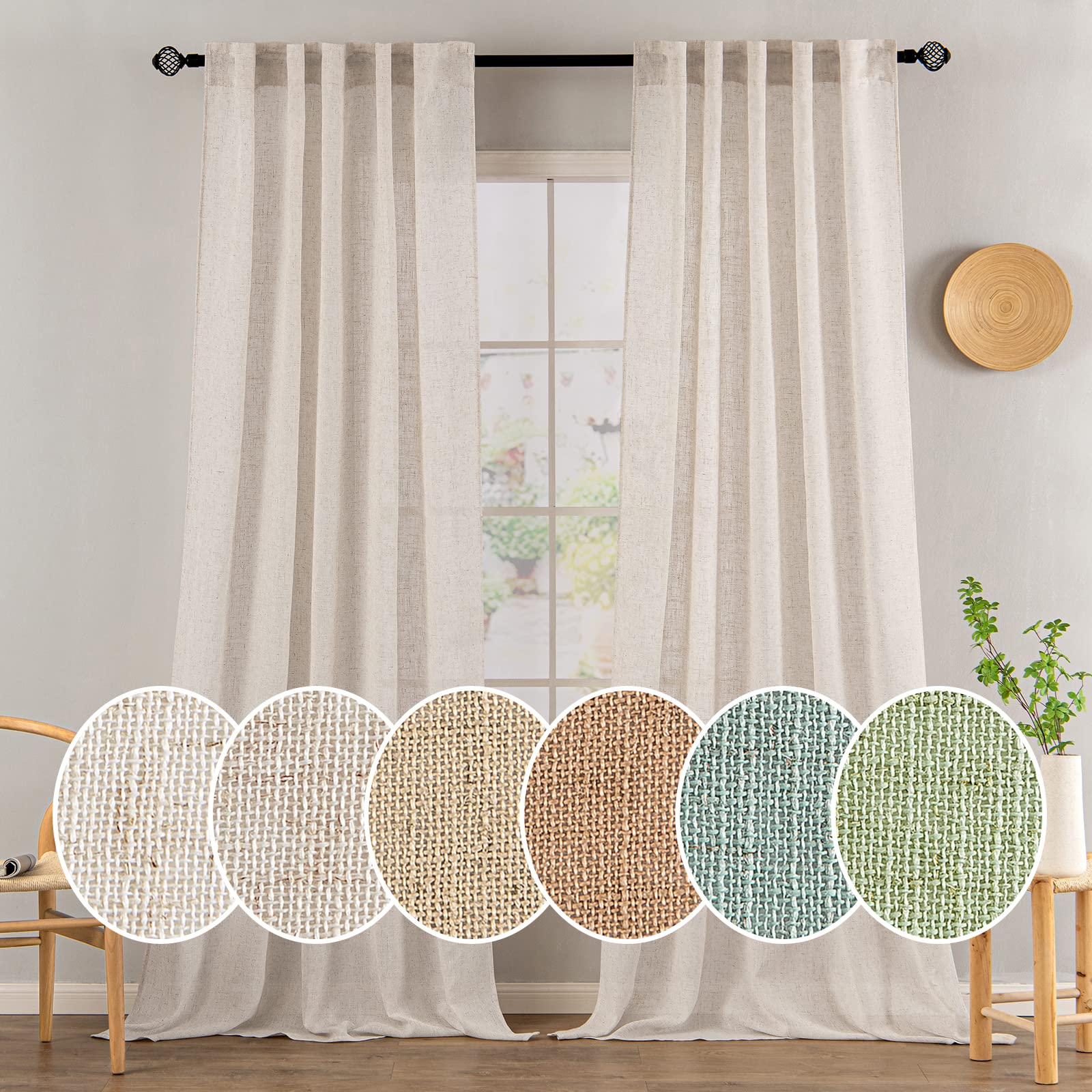 MIULEE Taupe Linen Curtains 84 Inch Length for Bedroom Living Room, Soft Thick Linen Textured Window Drapes Semi Sheer Light Filtering Back Tab Rod Pocket Burlap Look Farmhouse Country Decor, 2 Panels