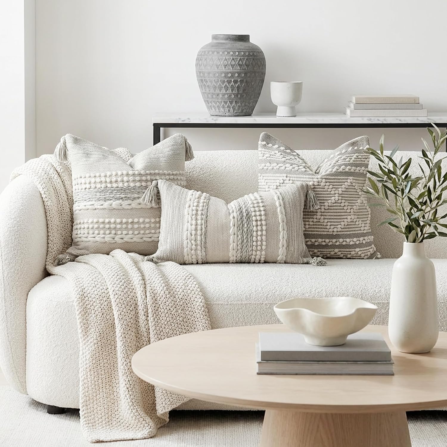 BlissBlush Gray Decorative Throw Pillow Cover 20X20, Boho Accent Pillow for Couch, Square Modern Farmhouse Pillowcase for Living Room Couch Sofa Cushion Home Décor (Pack of 1)