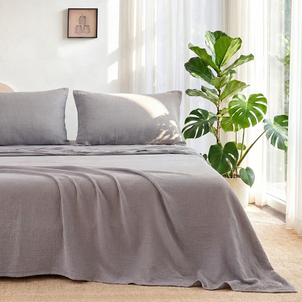 LUTBM King Sheet Set 100% Cotton Bed Sheets Gauze 4 Pcs Muslin Linen Sheets Set 16" Deep Pocket Sheet & Pillowcase Sets Breathable Boho King Soft Bedding Sets for All Season